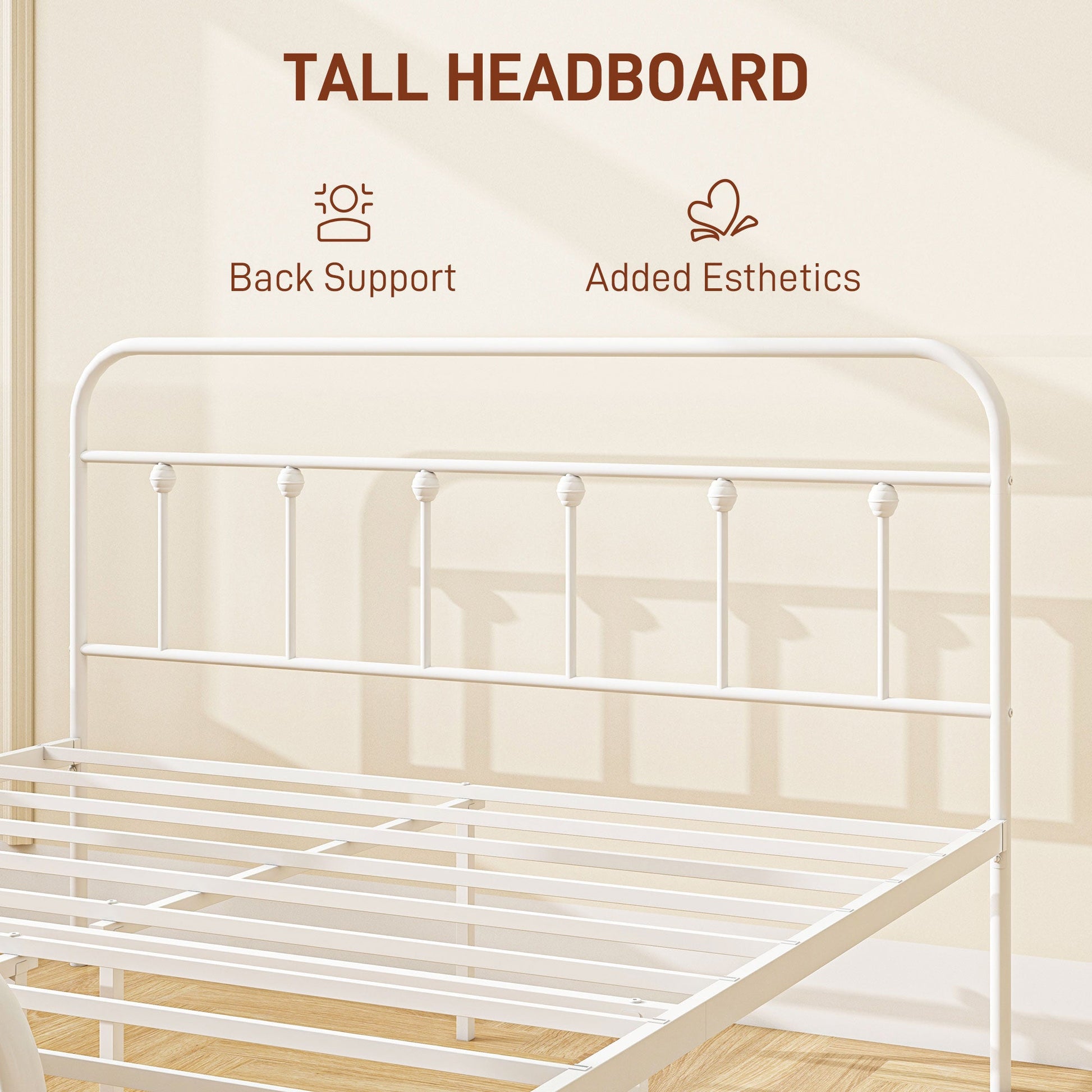 HOMCOM 4ft6 Double Bed Frame with Underbed Storage, Metal Platform Bed frame with Tall Headboard, Footboard and Steel Slat Support, No Box Spring Needed, Easy Assembly, White