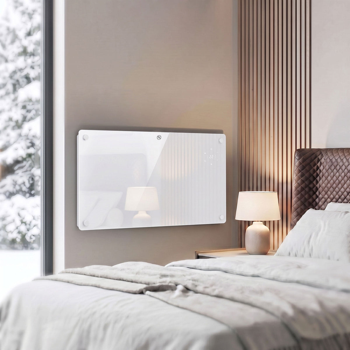 1500W Smart Glass Panel Heater Wall Mounted & Freestanding, Wifi Enabled, Works With Alexa & Google Home, Electric Heater with Weekly Timer, Open Window & Anti-Frost Mode, Thermostat, White
