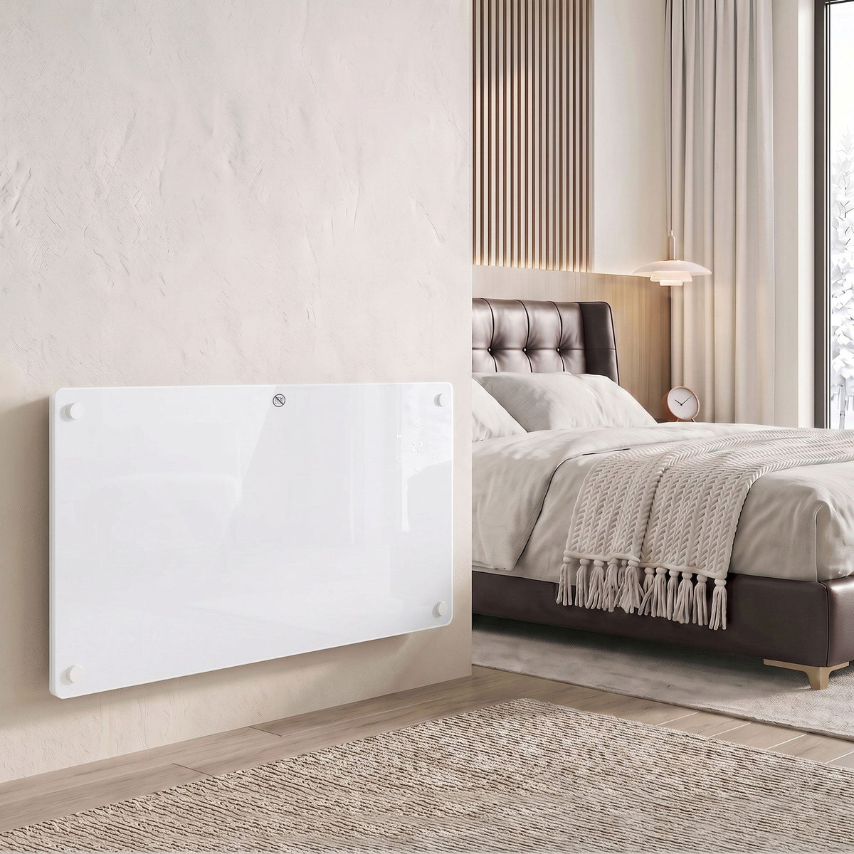1500W Smart Glass Panel Heater Wall Mounted & Freestanding, Wifi Enabled, Works With Alexa & Google Home, Electric Heater with Weekly Timer, Open Window & Anti-Frost Mode, Thermostat, White