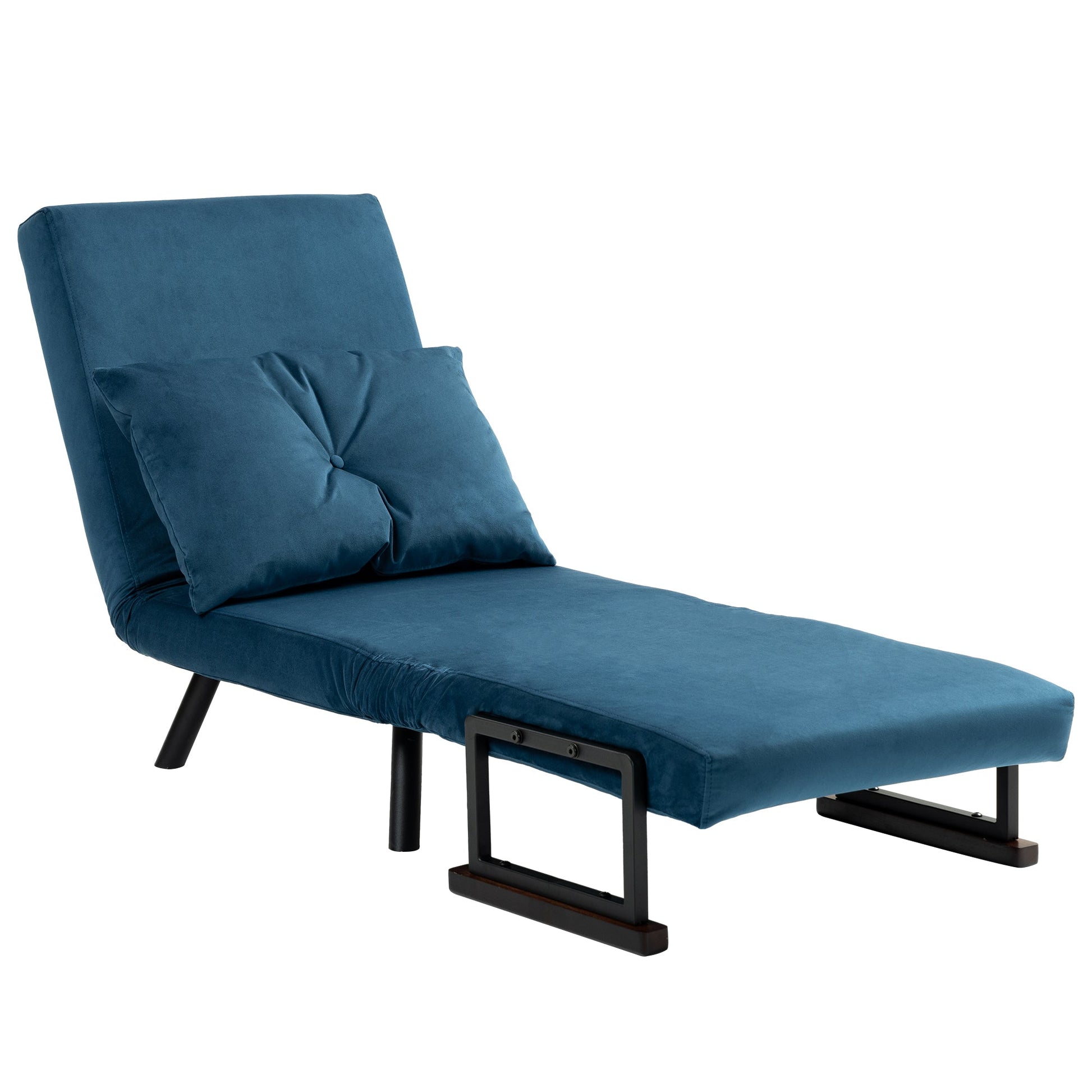 HOMCOM Single Chair Bed, Click Clack Convertible Bed Settee, Modern Velvet Feel Fabric Chair Couch with 1 Tufted Cushion, Wood Armrests, for Living Room, Bedroom, Guest Room, Navy Blue