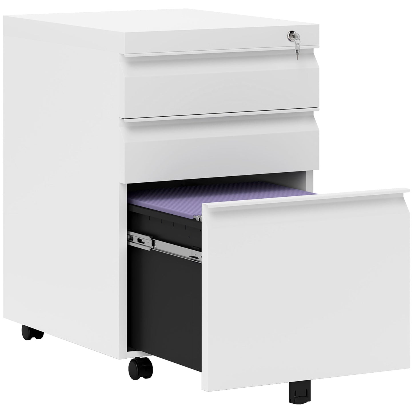 Vinsetto Mobile Vertical File Cabinet Lockable Metal Filling Cabinet with 3 Drawers Anti-tilt Design for Letter A4 Legal Size Fully Assembled Except Casters White