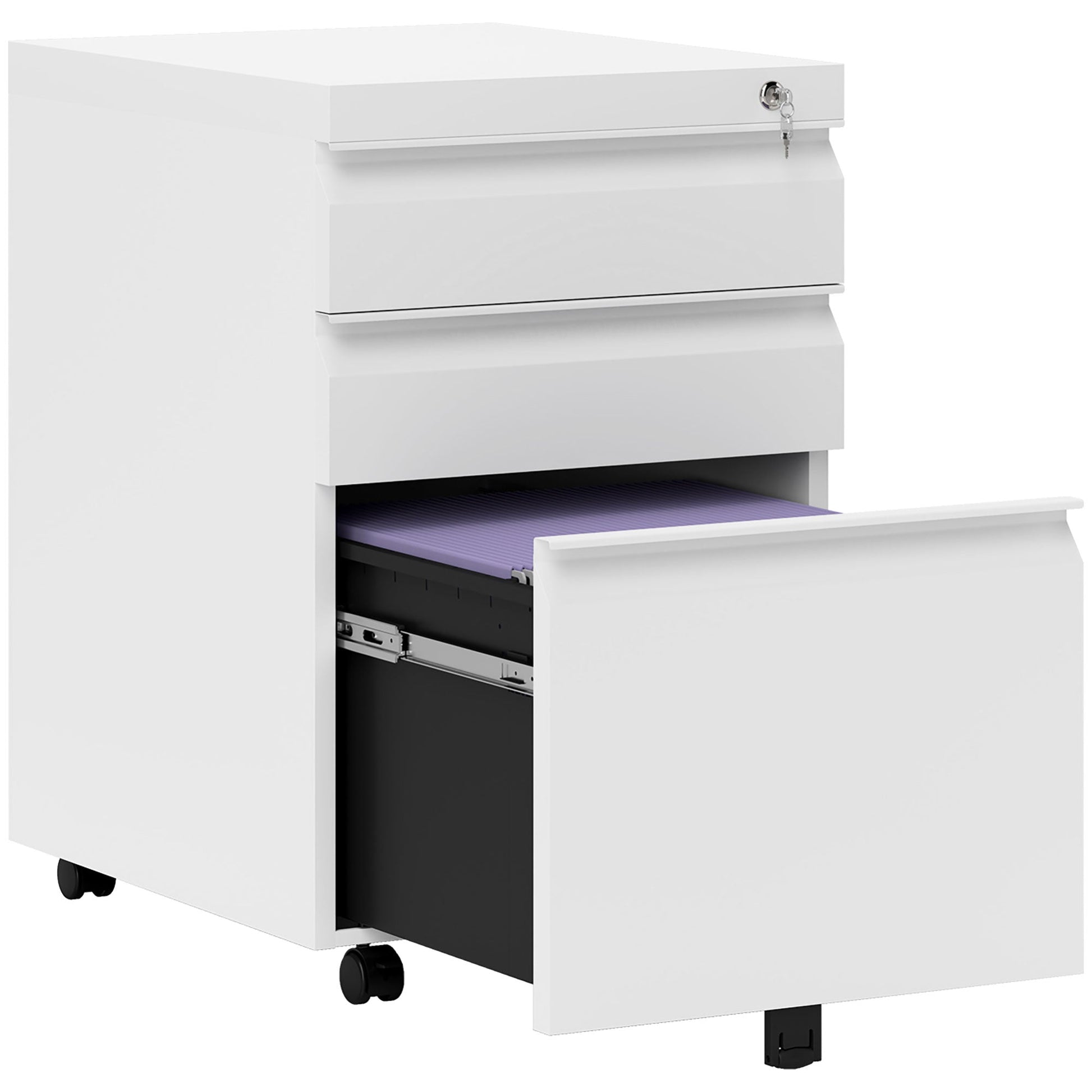 Vinsetto Mobile Vertical File Cabinet Lockable Metal Filling Cabinet with 3 Drawers Anti-tilt Design for Letter A4 Legal Size Fully Assembled Except Casters White