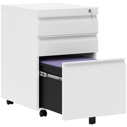 Vinsetto Mobile Vertical File Cabinet Lockable Metal Filling Cabinet with 3 Drawers Anti-tilt Design for Letter A4 Legal Size Fully Assembled Except Casters White