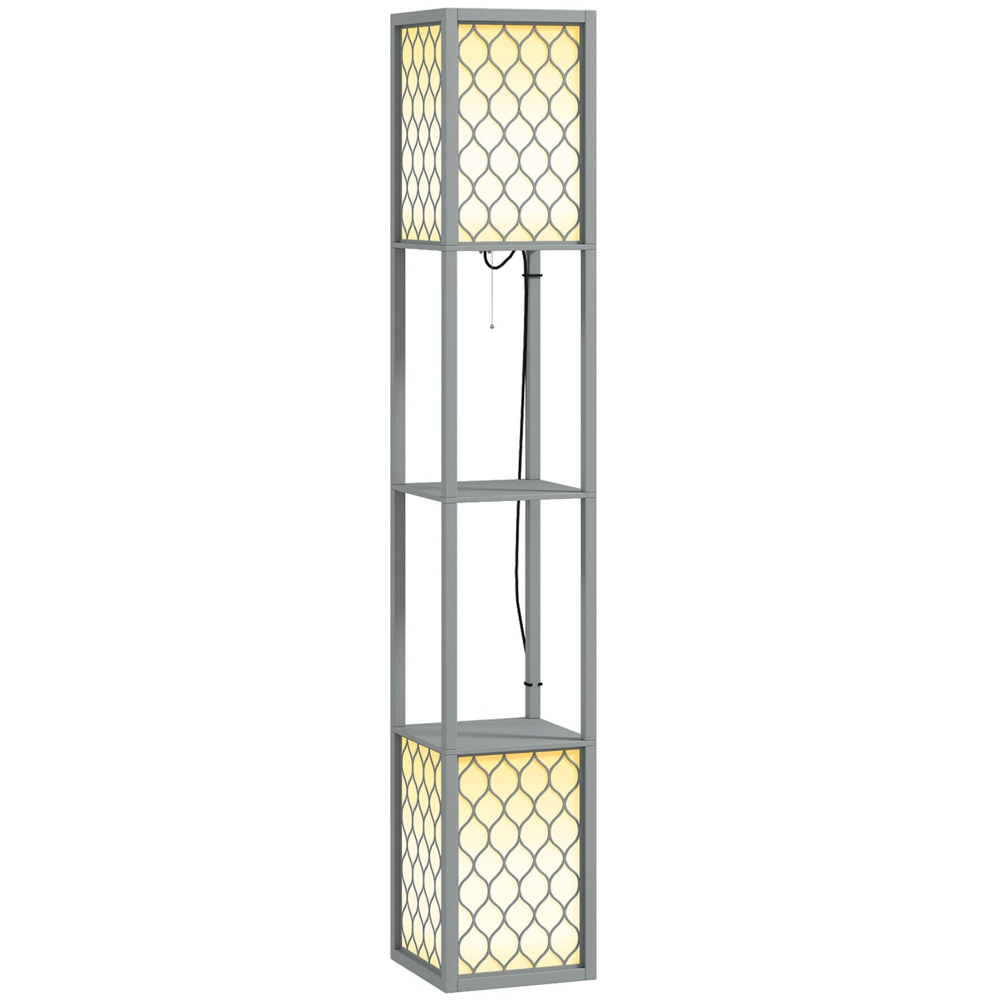 HOMCOM Floor Lamp with Shelves, Dual Light, Modern Tall Standing Lamps for Living Room, Bedroom, with Pull Chain Switch, Bulb not Included, Light Grey