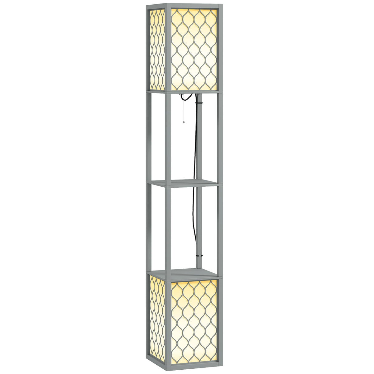 HOMCOM Floor Lamp with Shelves, Dual Light, Modern Tall Standing Lamps for Living Room, Bedroom, with Pull Chain Switch, Bulb not Included, Light Grey