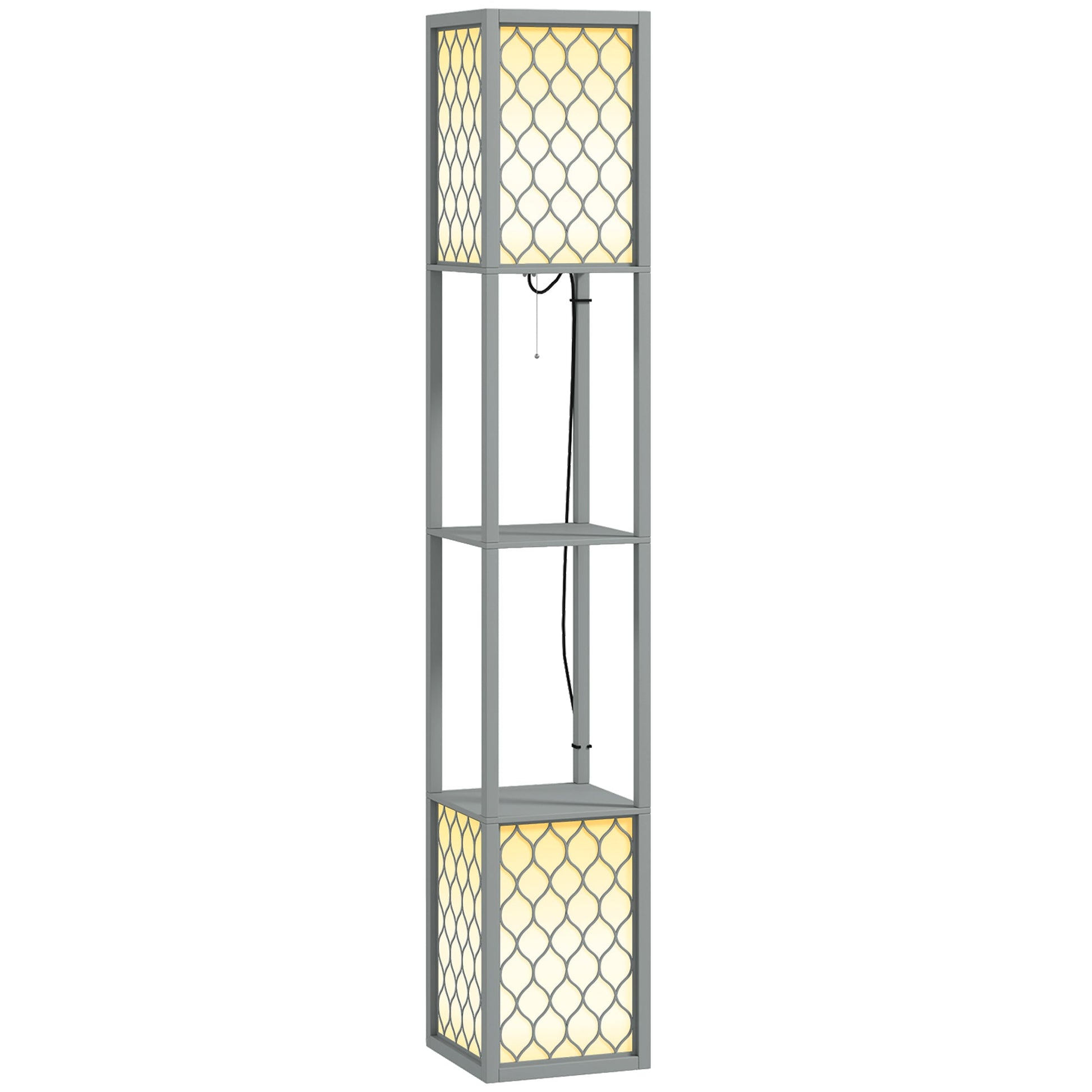 HOMCOM Floor Lamp with Shelves, Dual Light, Modern Tall Standing Lamps for Living Room, Bedroom, with Pull Chain Switch, Bulb not Included, Light Grey