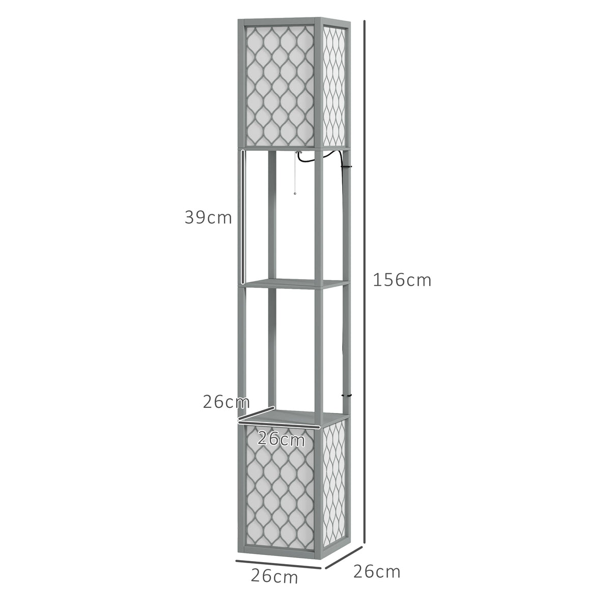 HOMCOM Floor Lamp with Shelves, Dual Light, Modern Tall Standing Lamps for Living Room, Bedroom, with Pull Chain Switch, Bulb not Included, Light Grey