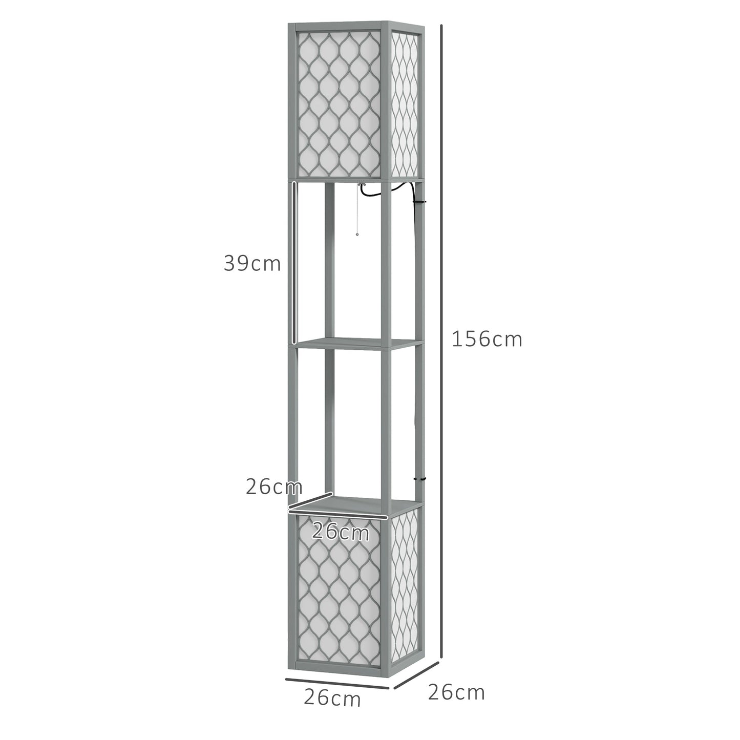 HOMCOM Floor Lamp with Shelves, Dual Light, Modern Tall Standing Lamps for Living Room, Bedroom, with Pull Chain Switch, Bulb not Included, Light Grey