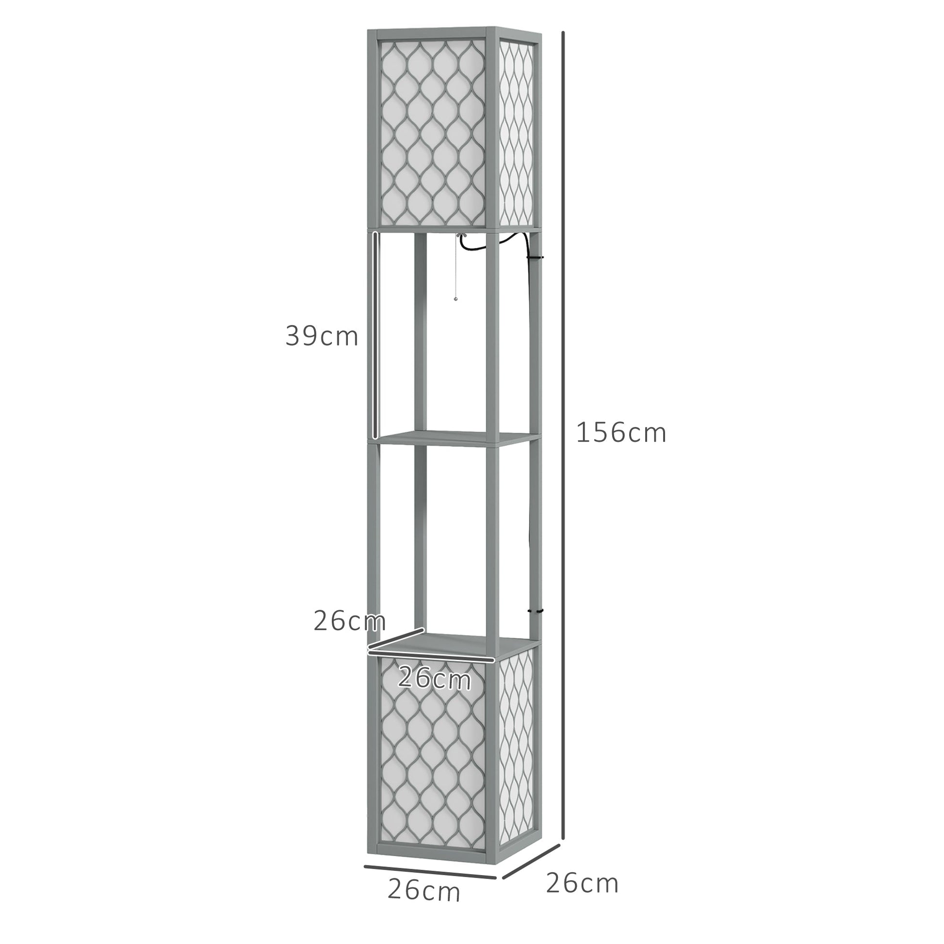 HOMCOM Floor Lamp with Shelves, Dual Light, Modern Tall Standing Lamps for Living Room, Bedroom, with Pull Chain Switch, Bulb not Included, Light Grey