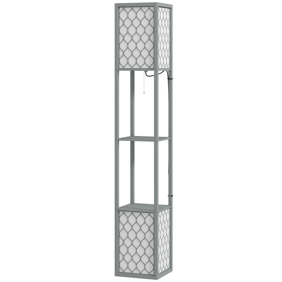 HOMCOM Floor Lamp with Shelves, Dual Light, Modern Tall Standing Lamps for Living Room, Bedroom, with Pull Chain Switch, Bulb not Included, Light Grey