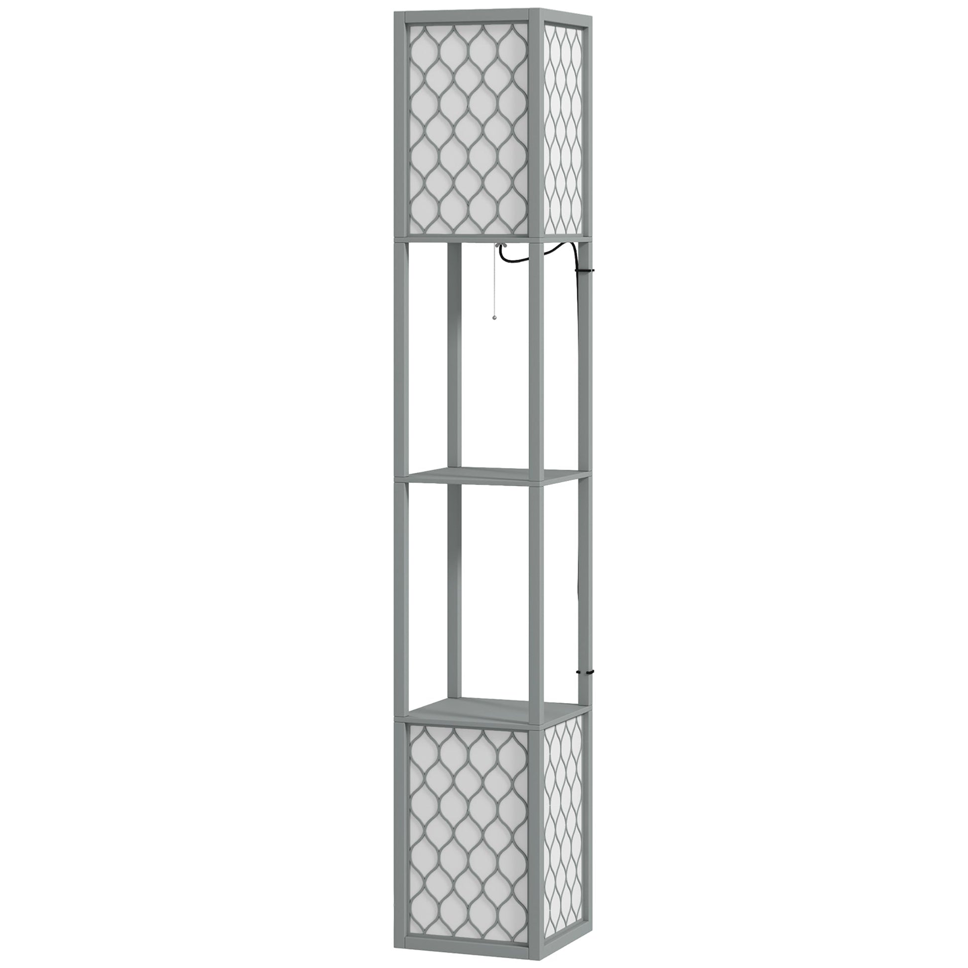HOMCOM Floor Lamp with Shelves, Dual Light, Modern Tall Standing Lamps for Living Room, Bedroom, with Pull Chain Switch, Bulb not Included, Light Grey