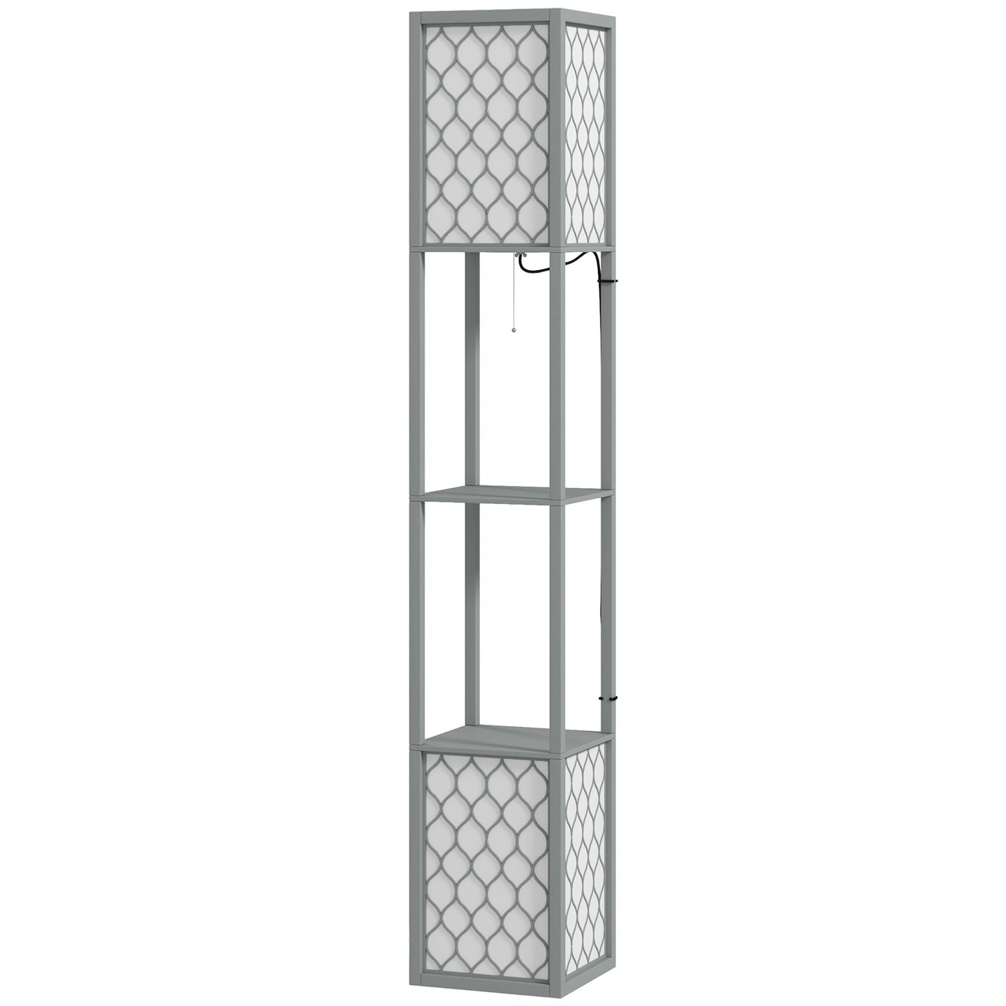 HOMCOM Floor Lamp with Shelves, Dual Light, Modern Tall Standing Lamps for Living Room, Bedroom, with Pull Chain Switch, Bulb not Included, Light Grey