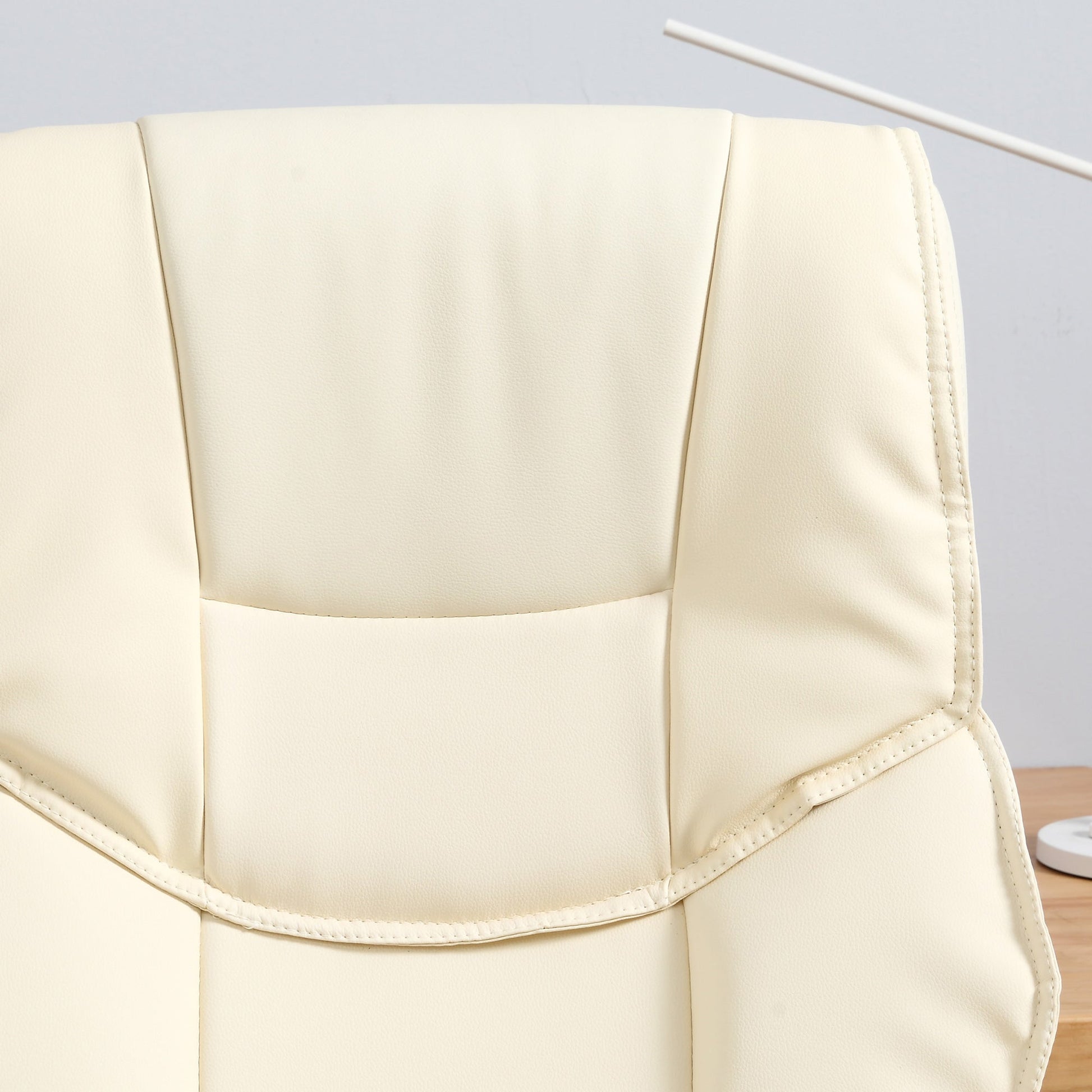 HOMCOM Office Chair, Computer Desk Chair, Faux Leather Swivel Chair with Adjustable Height, Padded Seat and Rolling Wheels for Home Study and Work, Cream White