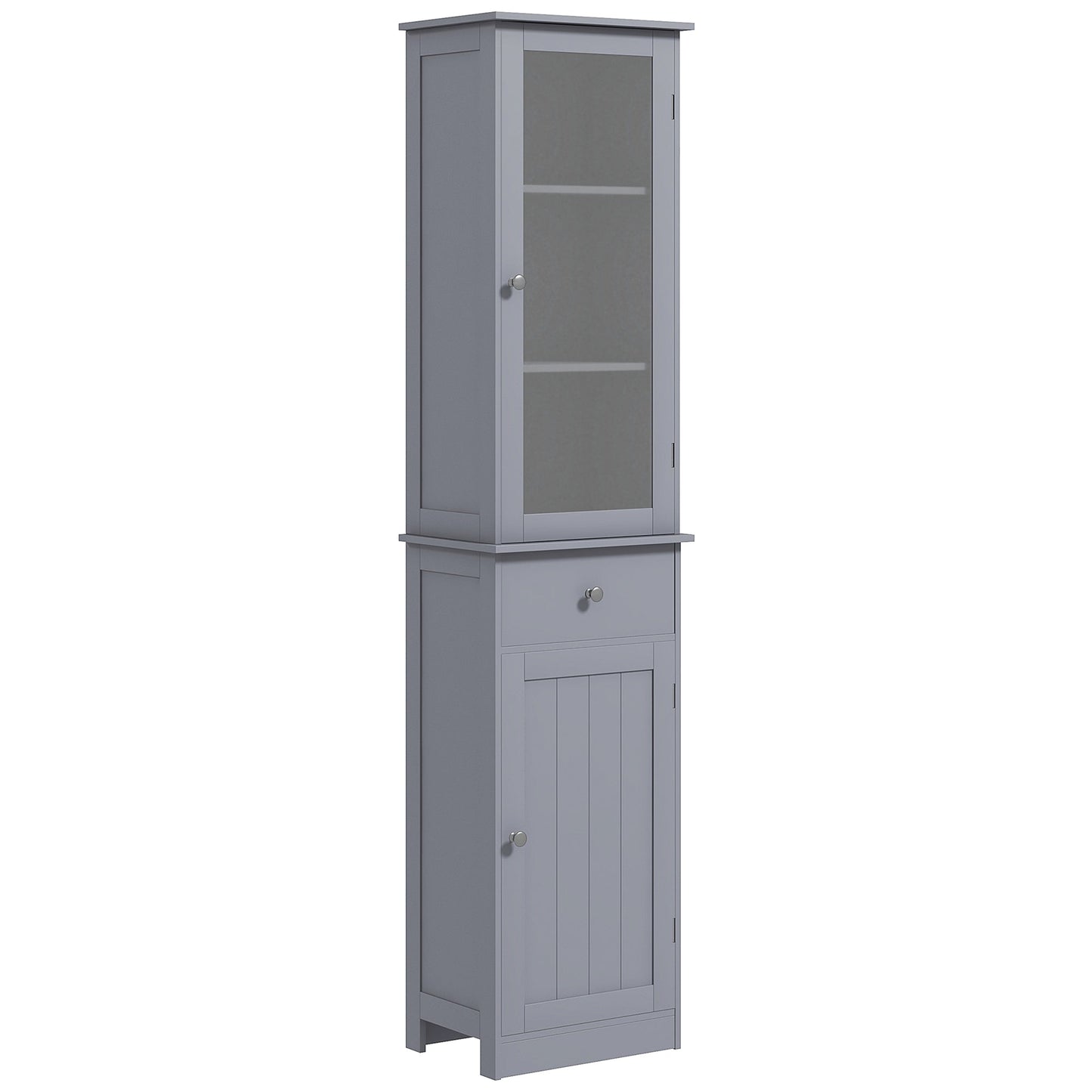 kleankin Bathroom Storage Cabinet with 3-tier Shelf Drawer Door, Floor Cabinet Free Standing Tall Slim Side Organizer Shelves, Grey
