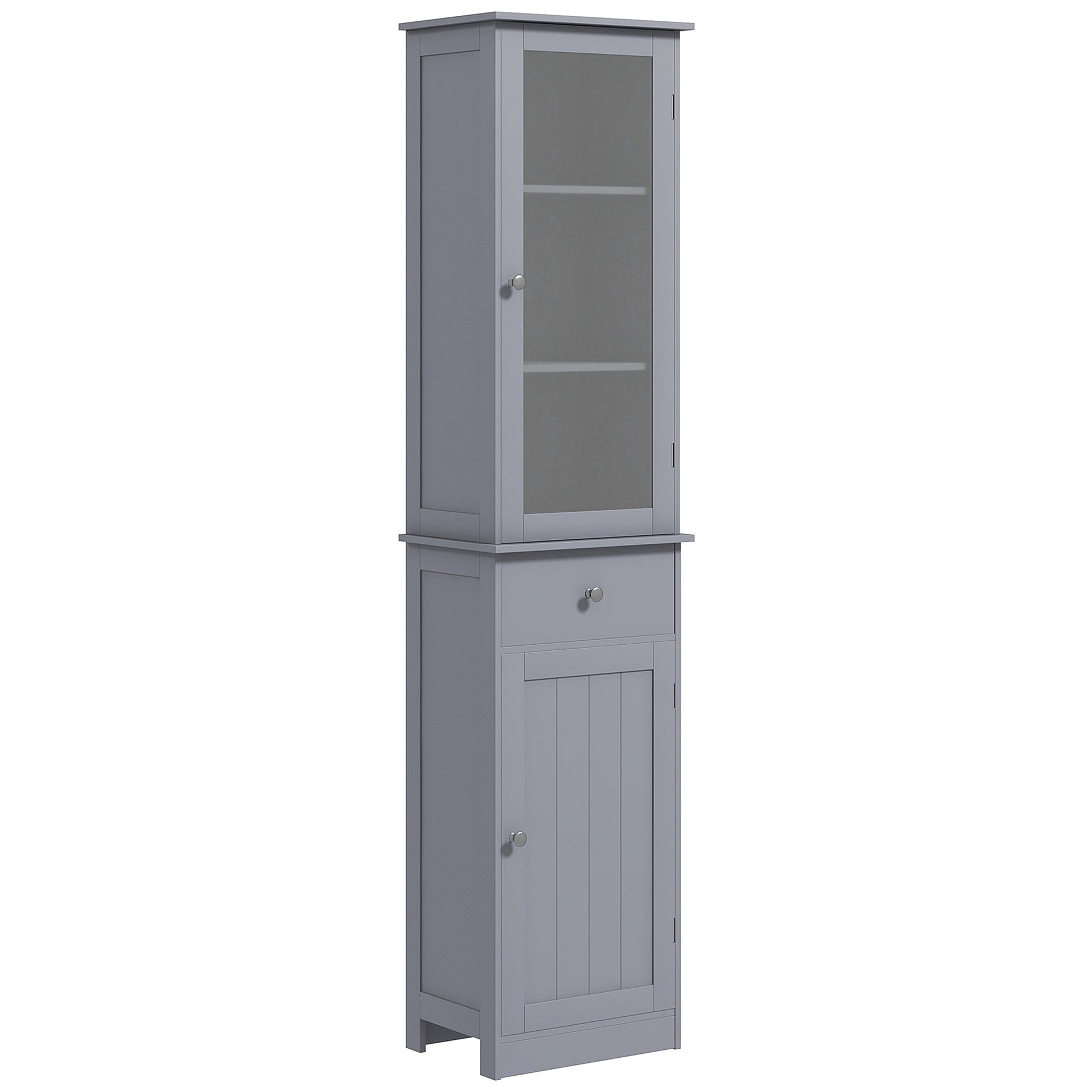 kleankin Bathroom Storage Cabinet with 3-tier Shelf Drawer Door, Floor Cabinet Free Standing Tall Slim Side Organizer Shelves, Grey
