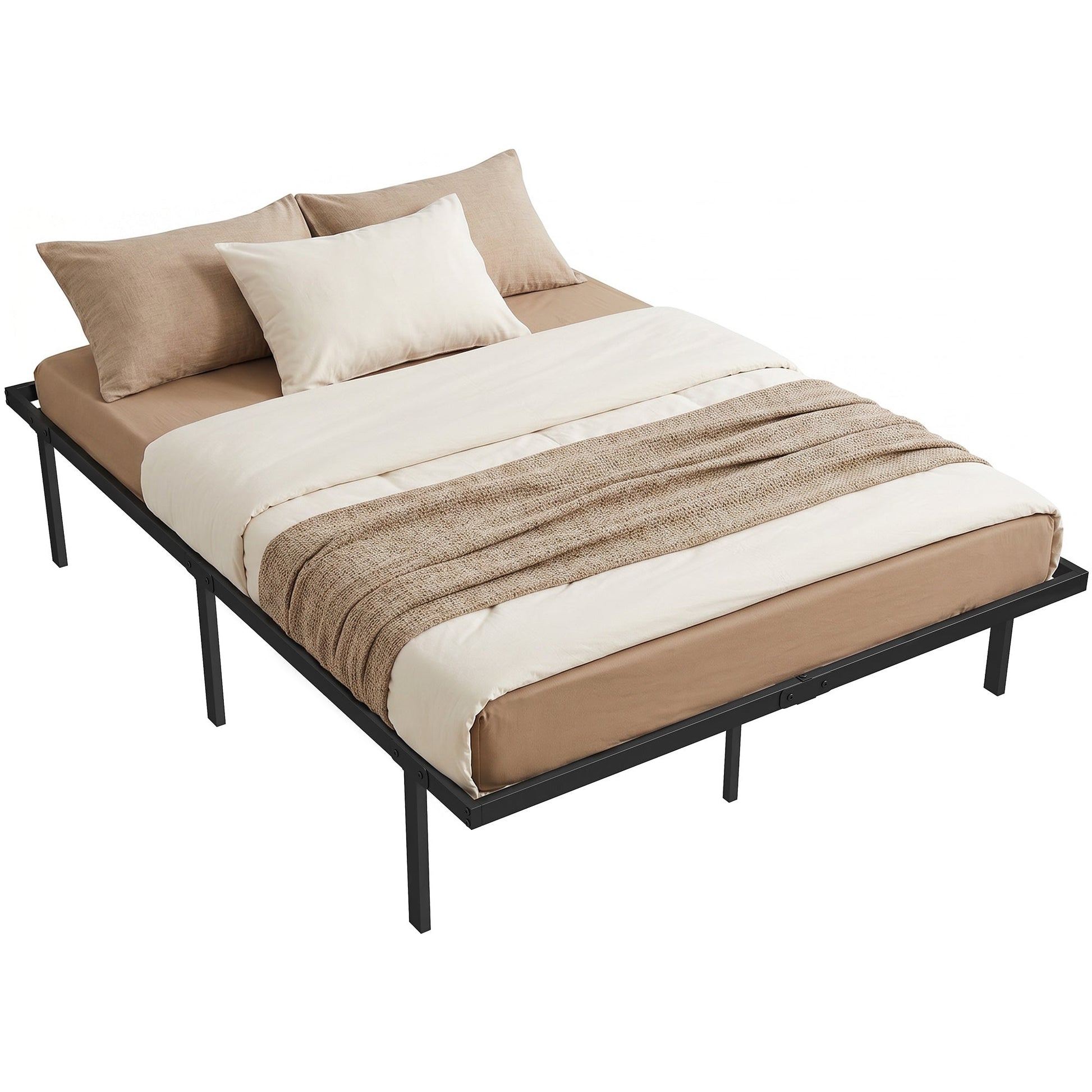 4ft6 Double Bed Frame with Underbed Storage, 35.5 cm Height, Metal Platform Bed Frame with Steel Slat Support, Noise-Free, No Box Spring Needed, Easy Assembly, Black