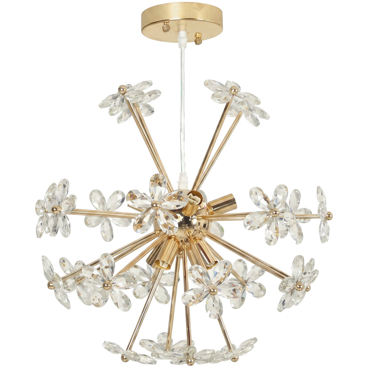 Crystal Chandeliers Ceiling Light with Flower, Modern Pendant Light with Adjustable Height, Ceiling Plate, Crystal Glass for Study, Dining Room, Clear, Bulb Not Included