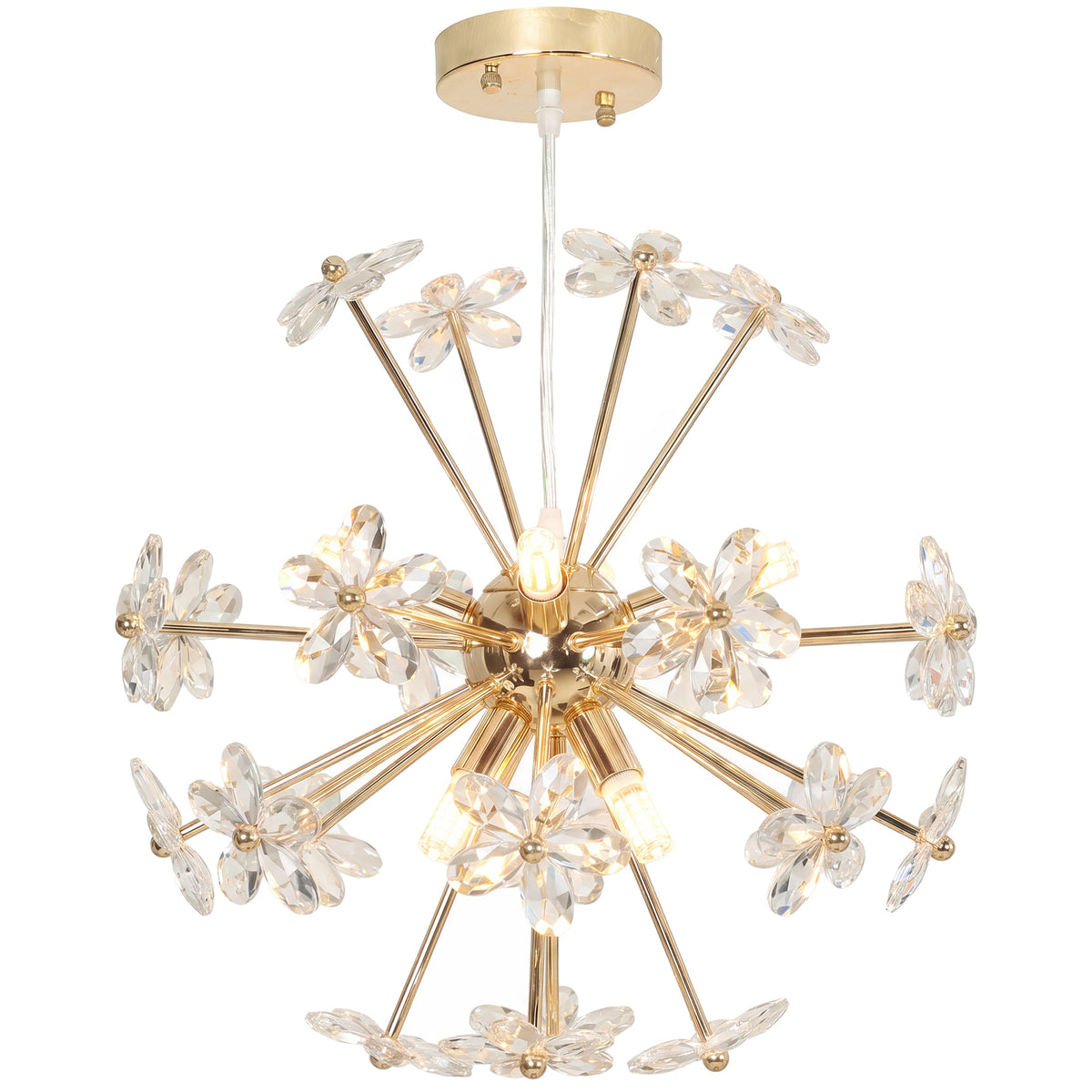 Crystal Chandeliers Ceiling Light with Flower, Modern Pendant Light with Adjustable Height, Ceiling Plate, Crystal Glass for Study, Dining Room, Clear, Bulb Not Included
