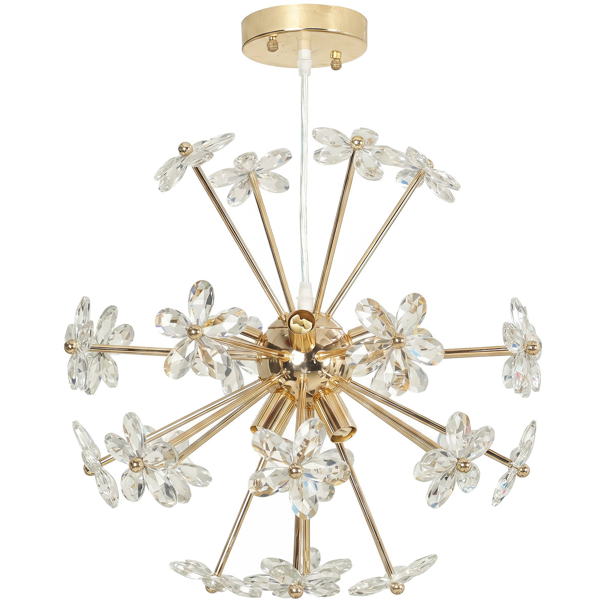 Crystal Chandeliers Ceiling Light with Flower, Modern Pendant Light with Adjustable Height, Ceiling Plate, Crystal Glass for Study, Dining Room, Clear, Bulb Not Included