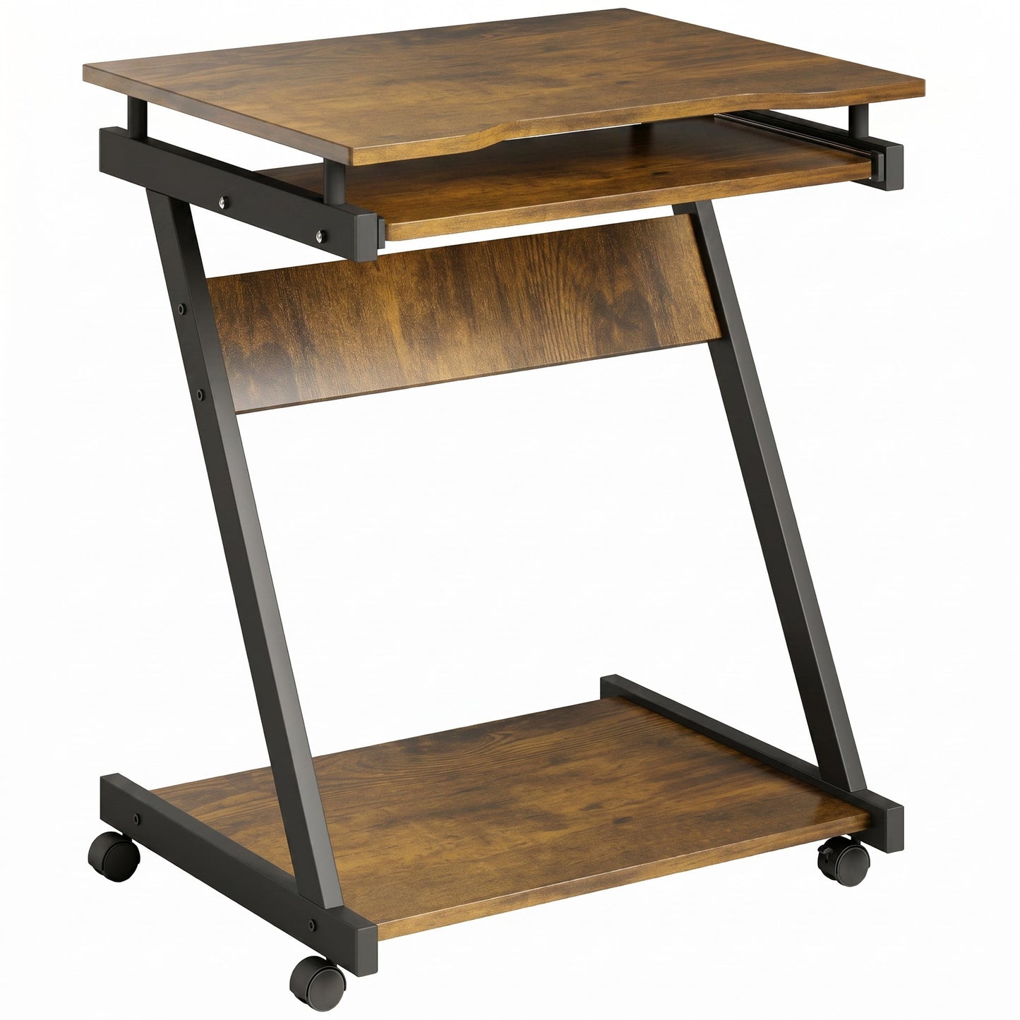 Movable Computer Desk with 4 Moving Wheels Sliding Keyboard Tray Home Office Workstation Rustic Brown