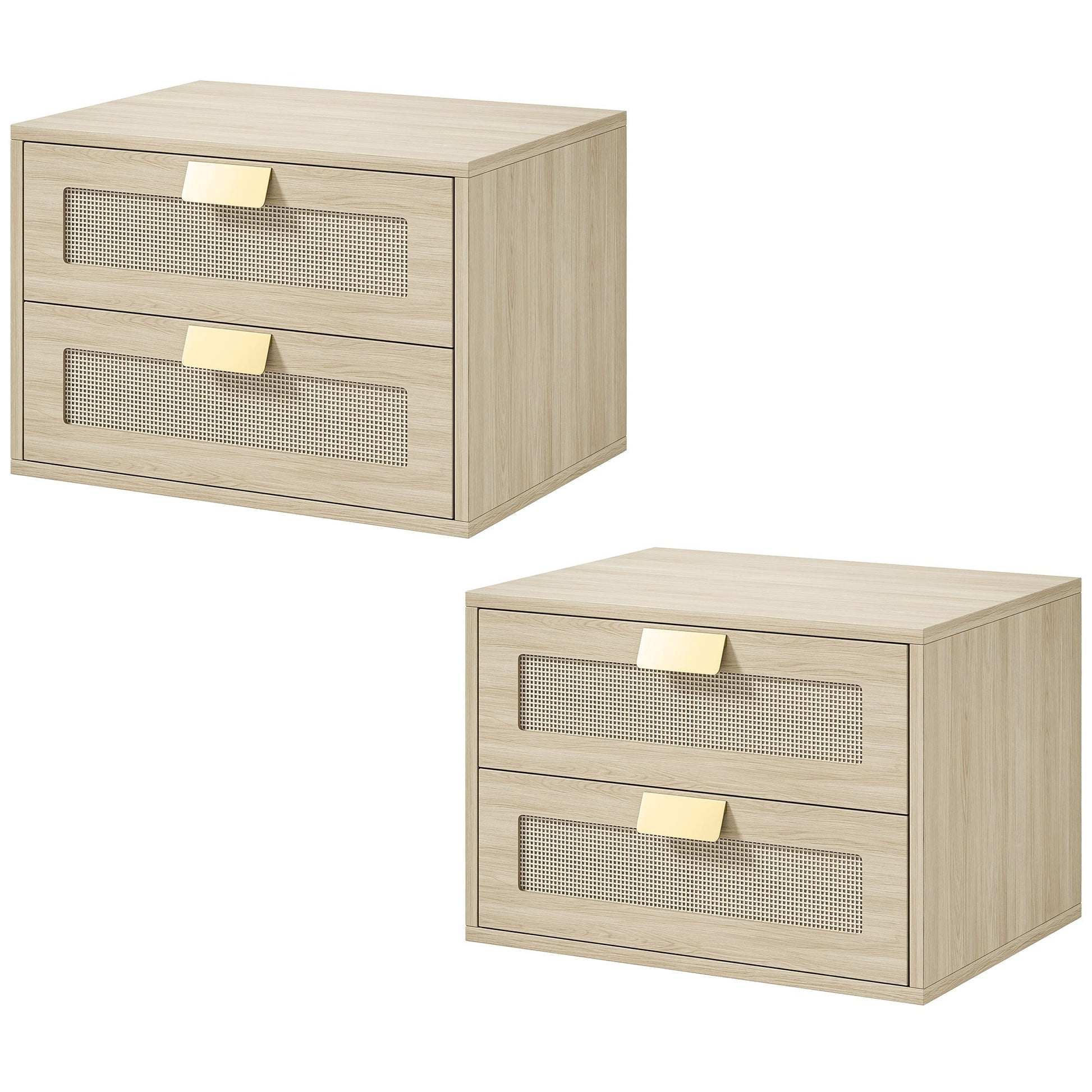 Modern Floating Nightstands Set of 2, Wall Mounted Bedside Tables with 2 Drawers, Bedside Cabinet for Bedroom Living Room, Oak