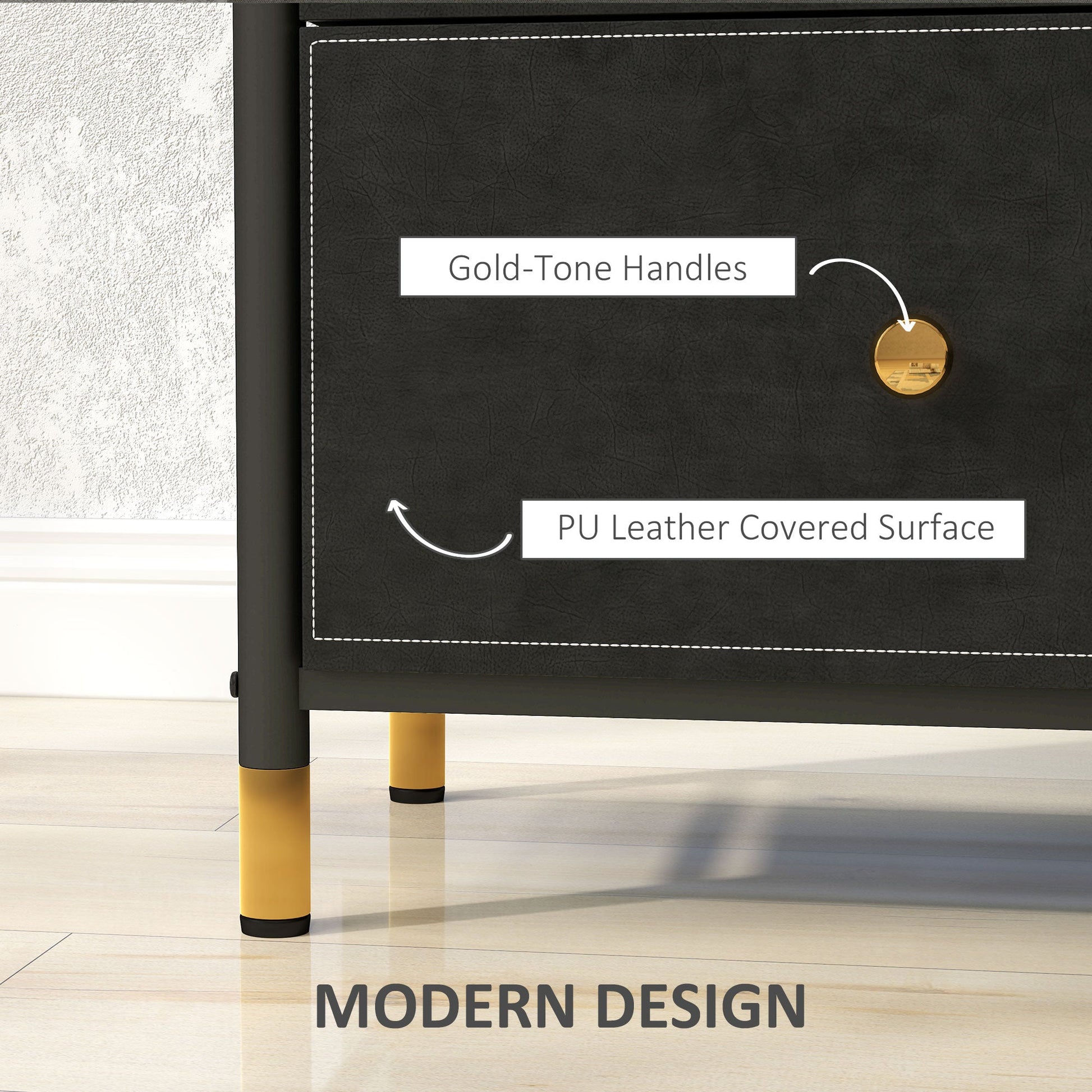 HOMCOM Chest of Drawers, 3 Drawer Fabric Dresser with PU Leather Surface, Steel Frame, Storage Organizer Unit for Bedroom, Living Room, Hallway, Closet, Easy to Assemble, Black