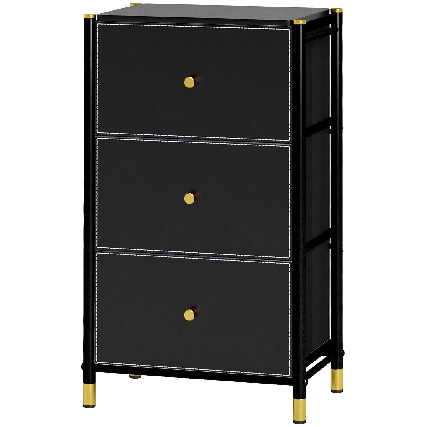 HOMCOM Chest of Drawers, 3 Drawer Fabric Dresser with PU Leather Surface, Steel Frame, Storage Organizer Unit for Bedroom, Living Room, Hallway, Closet, Easy to Assemble, Black
