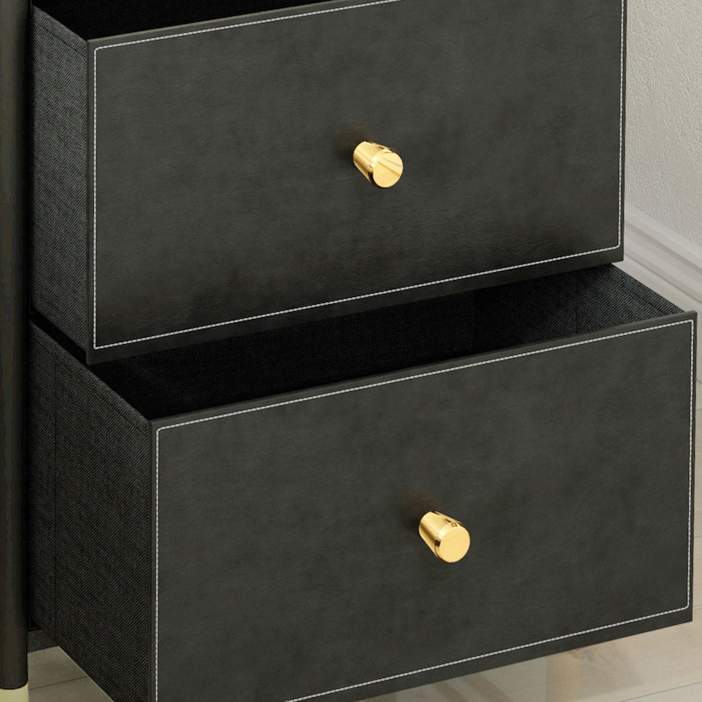 HOMCOM Chest of Drawers, 3 Drawer Fabric Dresser with PU Leather Surface, Steel Frame, Storage Organizer Unit for Bedroom, Living Room, Hallway, Closet, Easy to Assemble, Black