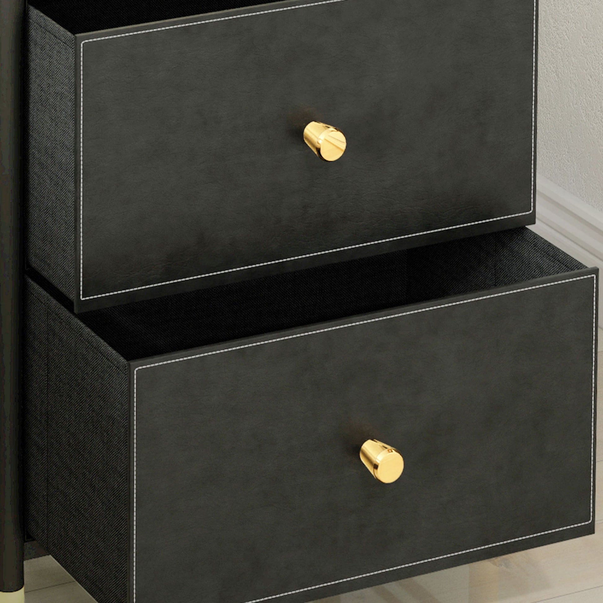 HOMCOM Chest of Drawers, 3 Drawer Fabric Dresser with PU Leather Surface, Steel Frame, Storage Organizer Unit for Bedroom, Living Room, Hallway, Closet, Easy to Assemble, Black