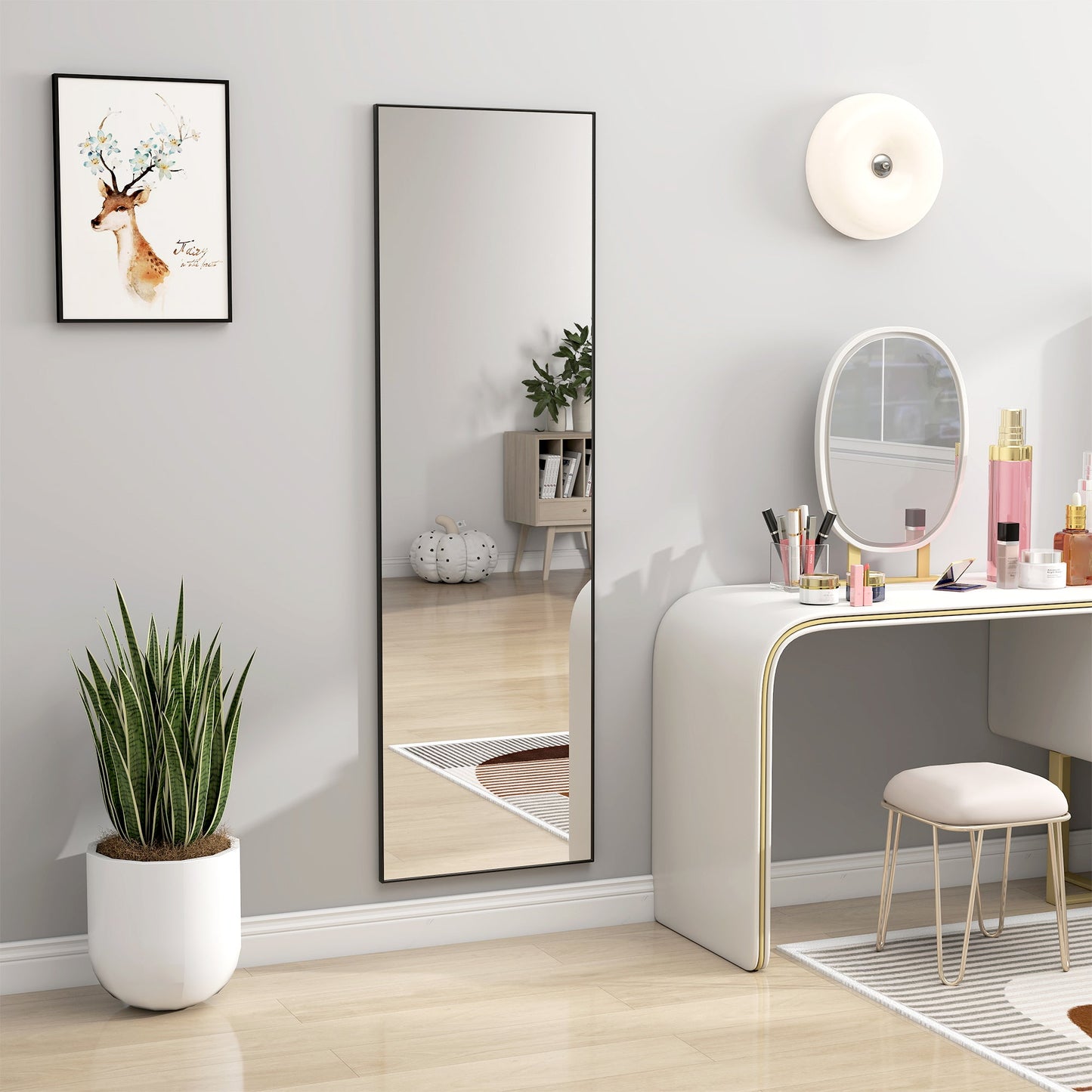 50 x 161.5cm Full Length Mirror, Aluminium Alloy Framed Rectangular Full Body Mirror with Tempered Glass, Floor Standing or Wall Hanging for Bedroom, Living Room, Cloakroom, Black