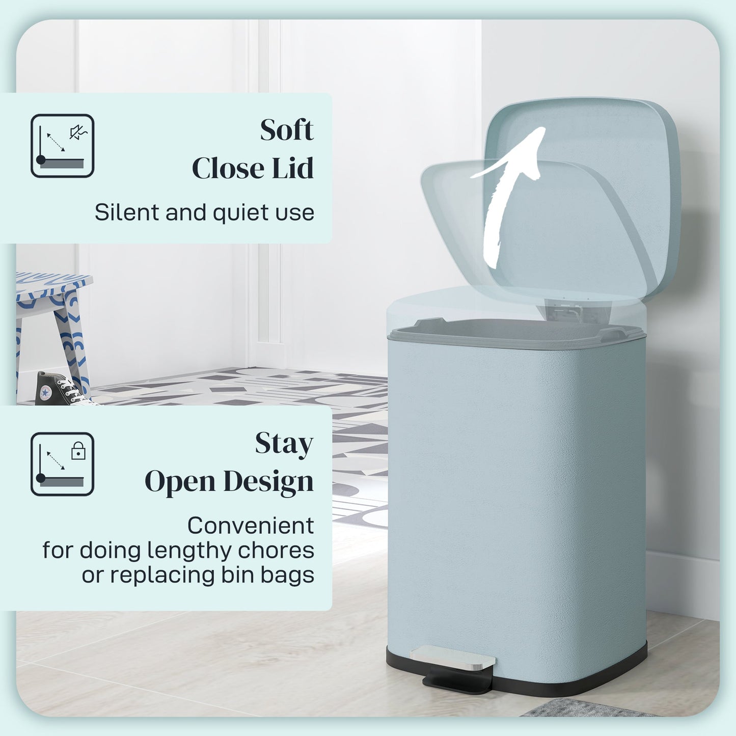 HOMCOM 20 Litre Pedal Bin, Fingerprint Proof Kitchen Bin with Soft-close Lid, Metal Rubbish Bin with Foot Pedal and Removable Inner Bucket, Light Green