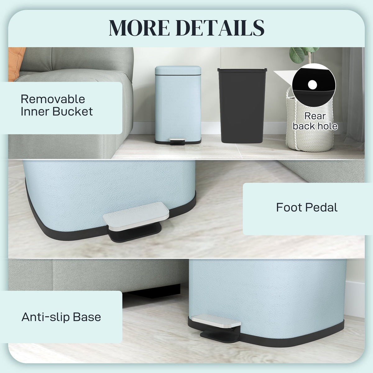 HOMCOM 20 Litre Pedal Bin, Fingerprint Proof Kitchen Bin with Soft-close Lid, Metal Rubbish Bin with Foot Pedal and Removable Inner Bucket, Light Green