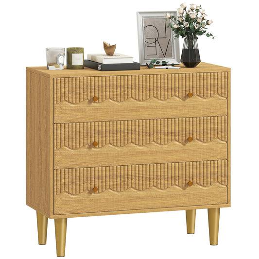 Chest of Drawers, 3 Drawer Dresser, Storage Cabinet with Steel Legs and Wooden Top for Bedroom, Living Room, Oak