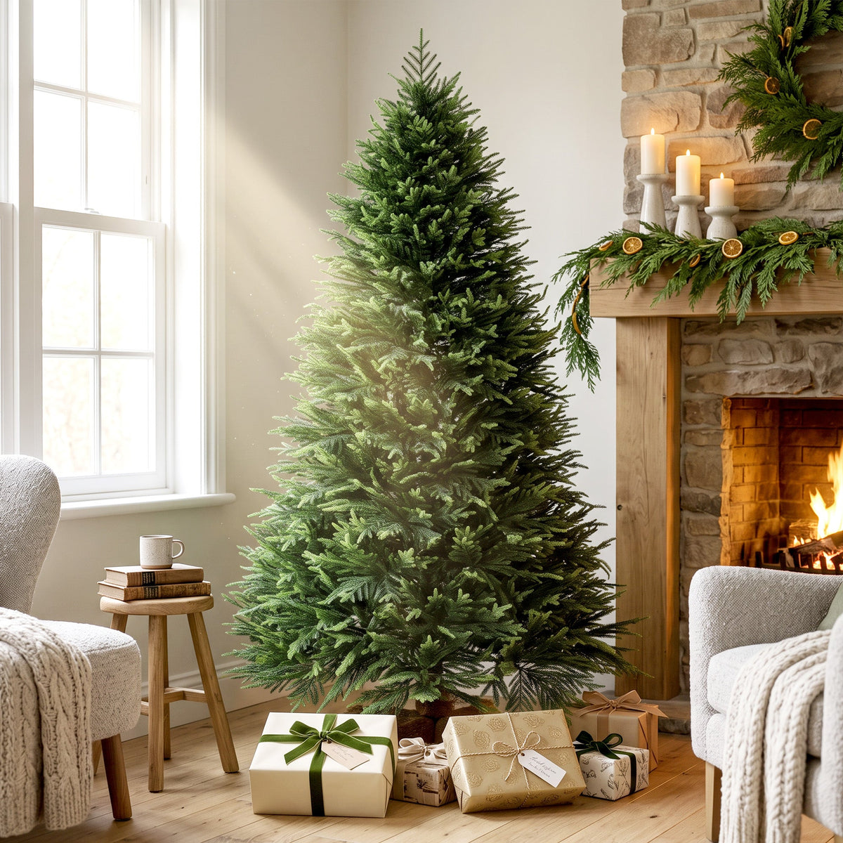 6ft Artificial Christmas Tree, Hinged Xmas Tree with Dense 751 PE & PVC Branch Tips, Realistic Fir Wood Base, Auto Open for Home Office Decor, Green