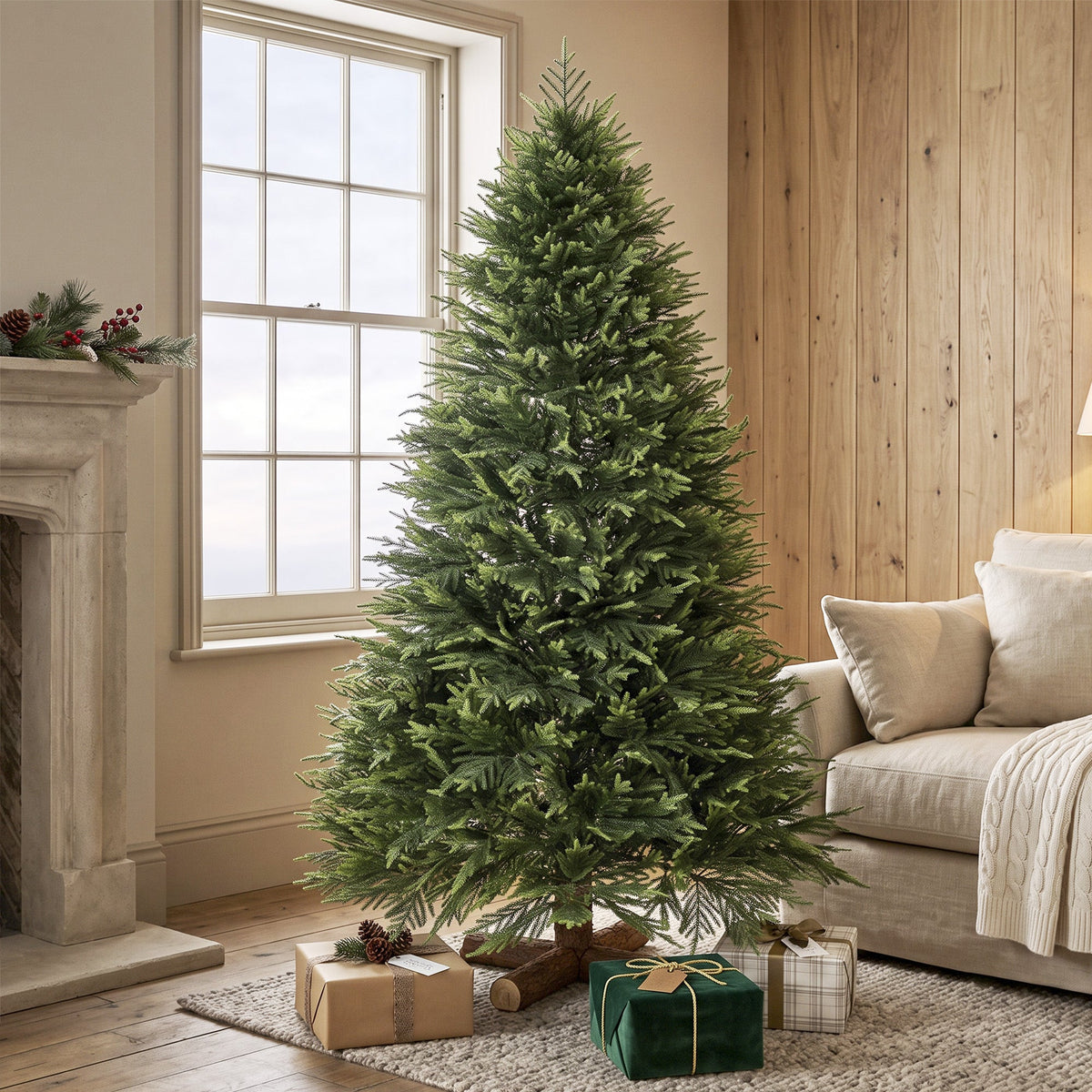 6ft Artificial Christmas Tree, Hinged Xmas Tree with Dense 751 PE & PVC Branch Tips, Realistic Fir Wood Base, Auto Open for Home Office Decor, Green