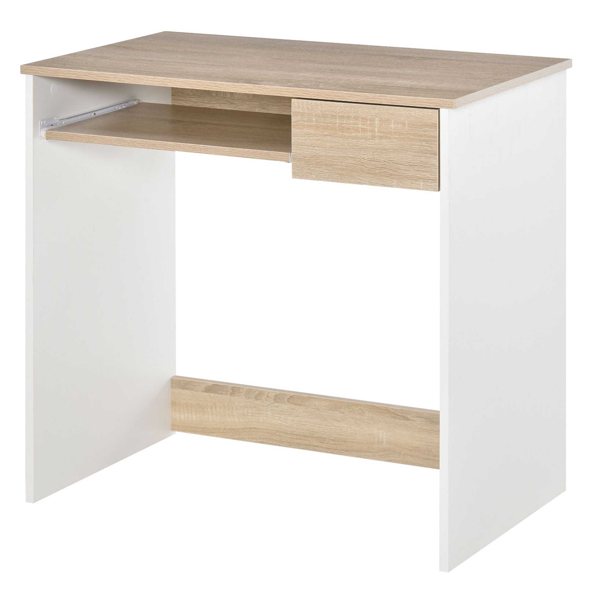 HOMCOM Compact Computer Table with Keyboard Tray Drawer Study Office Working Writing Desk, Oak Colour