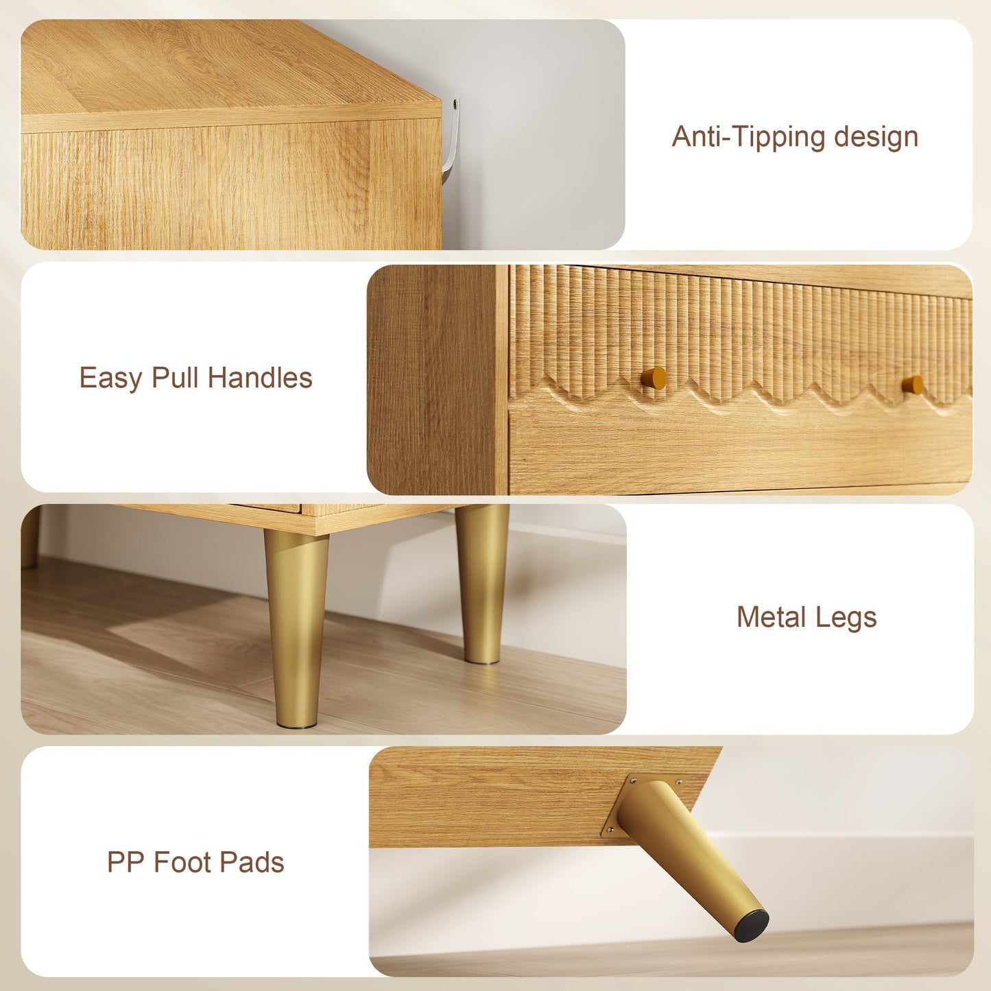 Chest of Drawers, 3 Drawer Dresser, Storage Cabinet with Steel Legs and Wooden Top for Bedroom, Living Room, Oak