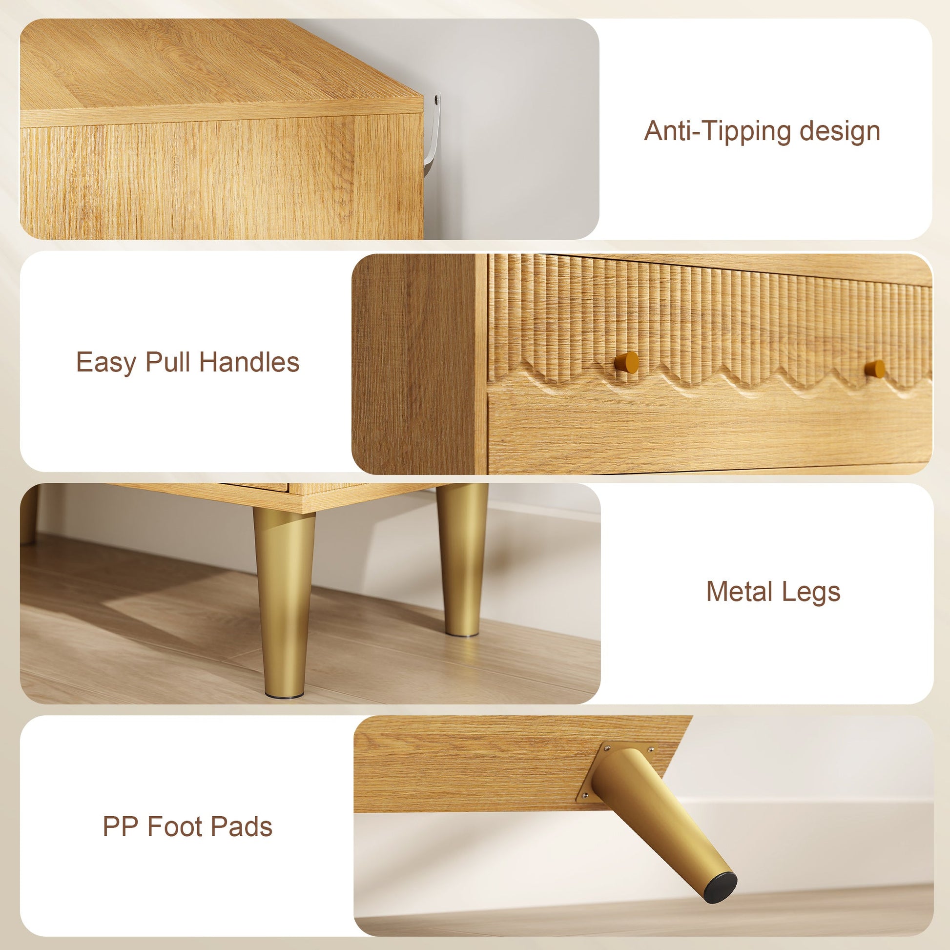 Chest of Drawers, 3 Drawer Dresser, Storage Cabinet with Steel Legs and Wooden Top for Bedroom, Living Room, Oak