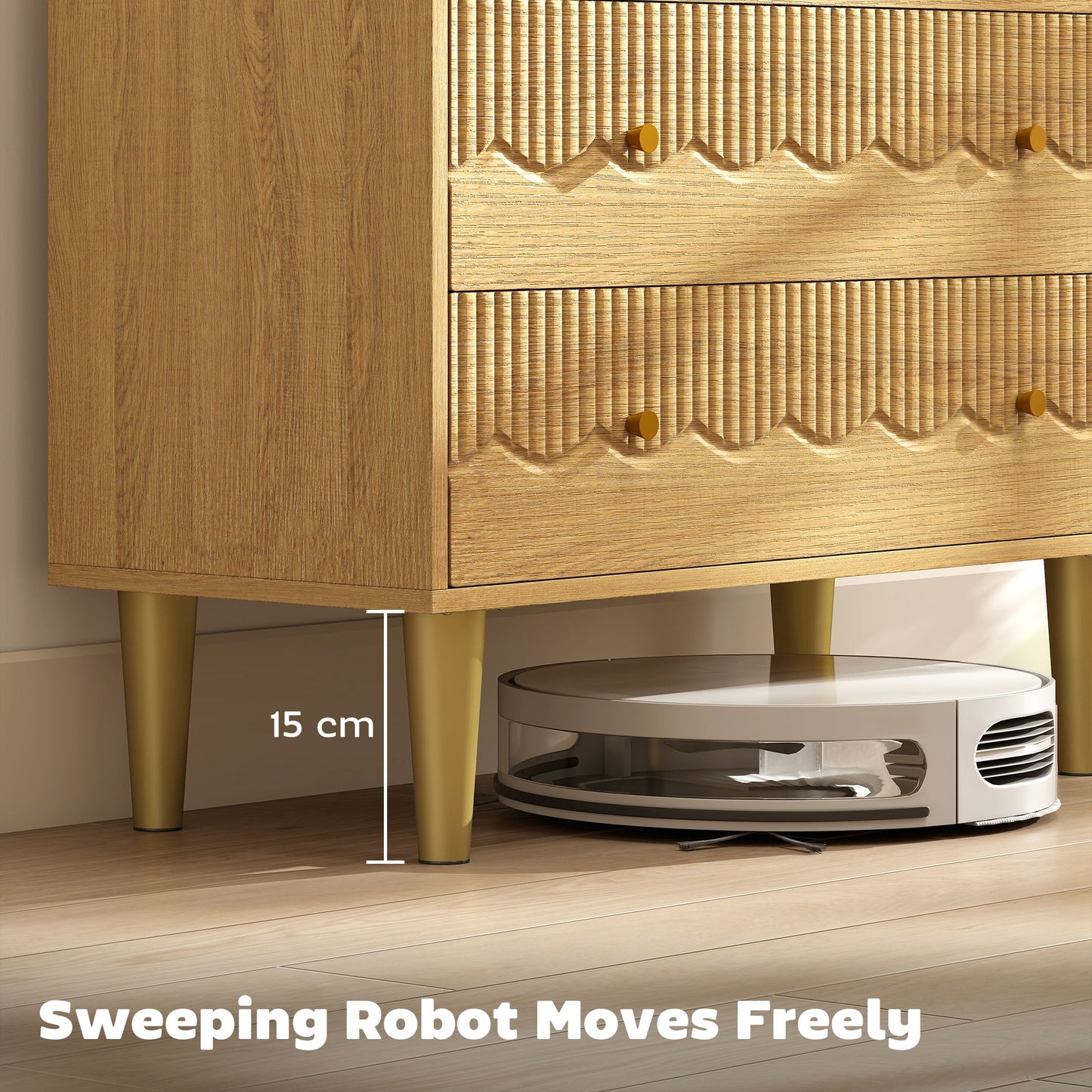Chest of Drawers, 3 Drawer Dresser, Storage Cabinet with Steel Legs and Wooden Top for Bedroom, Living Room, Oak