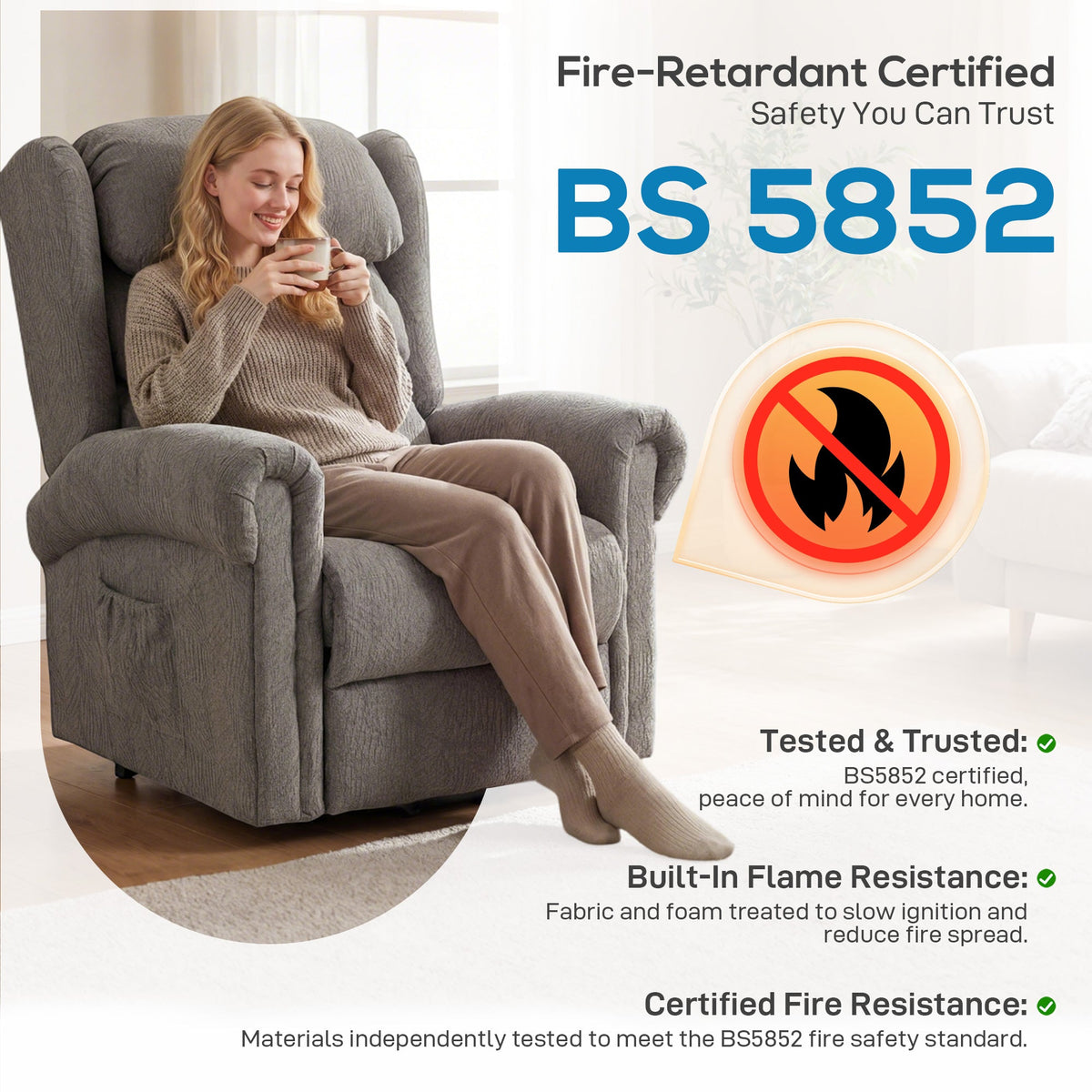 Power Lift Recliner Chair for Elderly, Velvet-Feel Electric Riser and Recliner Armchair for Living Room with USB Charging Port, Remote Control, 2 Side Pockets, Thick Padded Back, Dark Grey