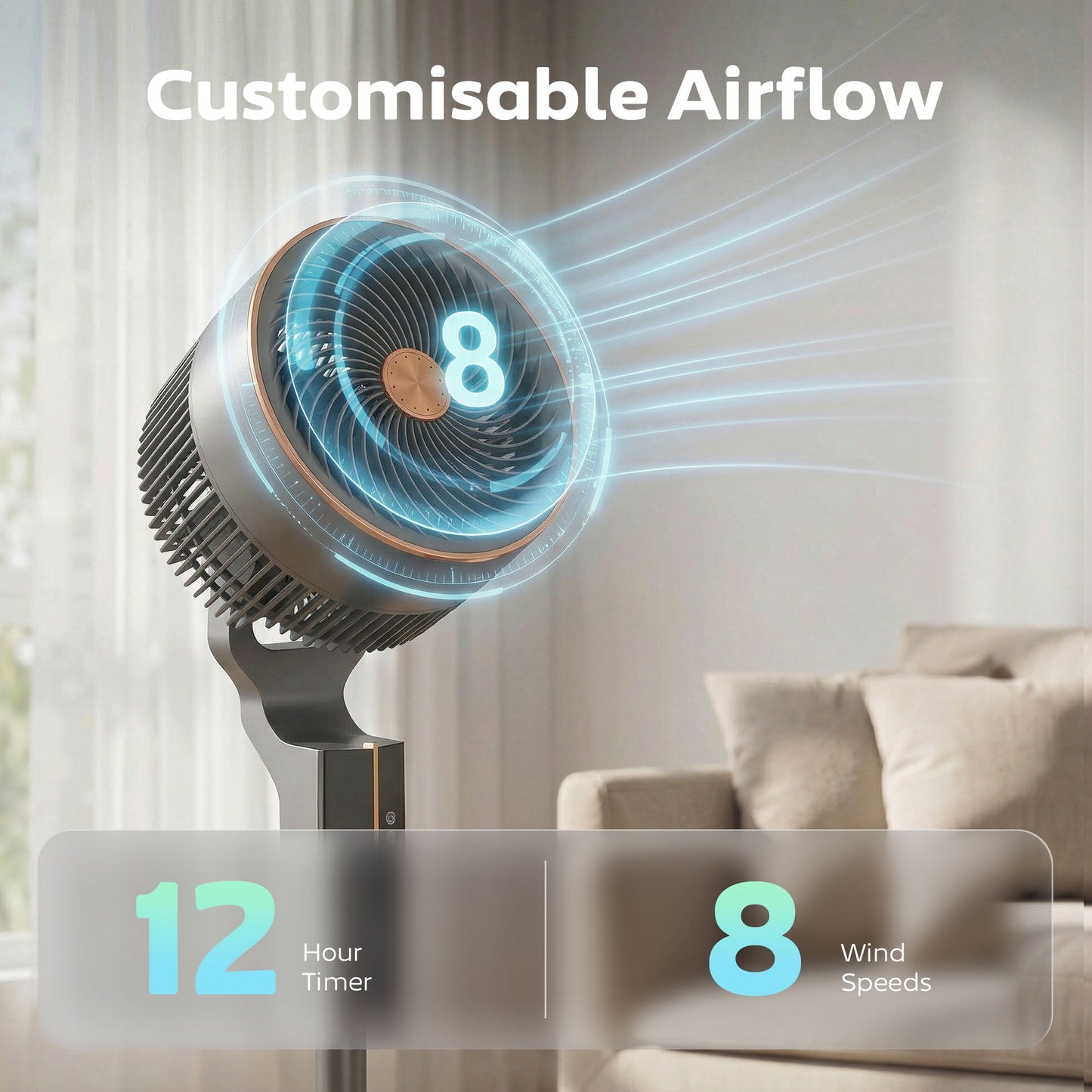 20 dB Silent Standing Fan for Bedroom, 46" Pedestal Fan with 65° Oscillating, 85° Vertical Tilt, 8 Speeds, Remote Control, 12H Timer, Adjustable Height, Grey
