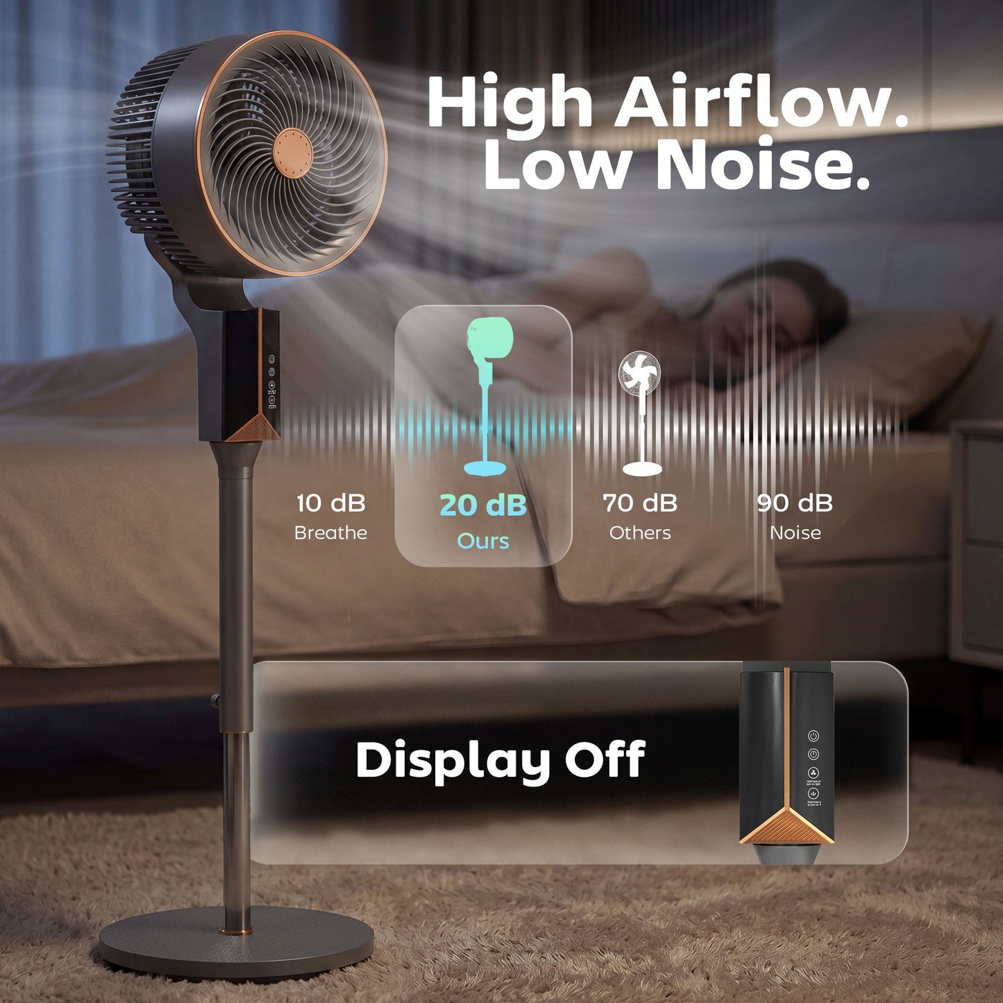 20 dB Silent Standing Fan for Bedroom, 46" Pedestal Fan with 65° Oscillating, 85° Vertical Tilt, 8 Speeds, Remote Control, 12H Timer, Adjustable Height, Grey