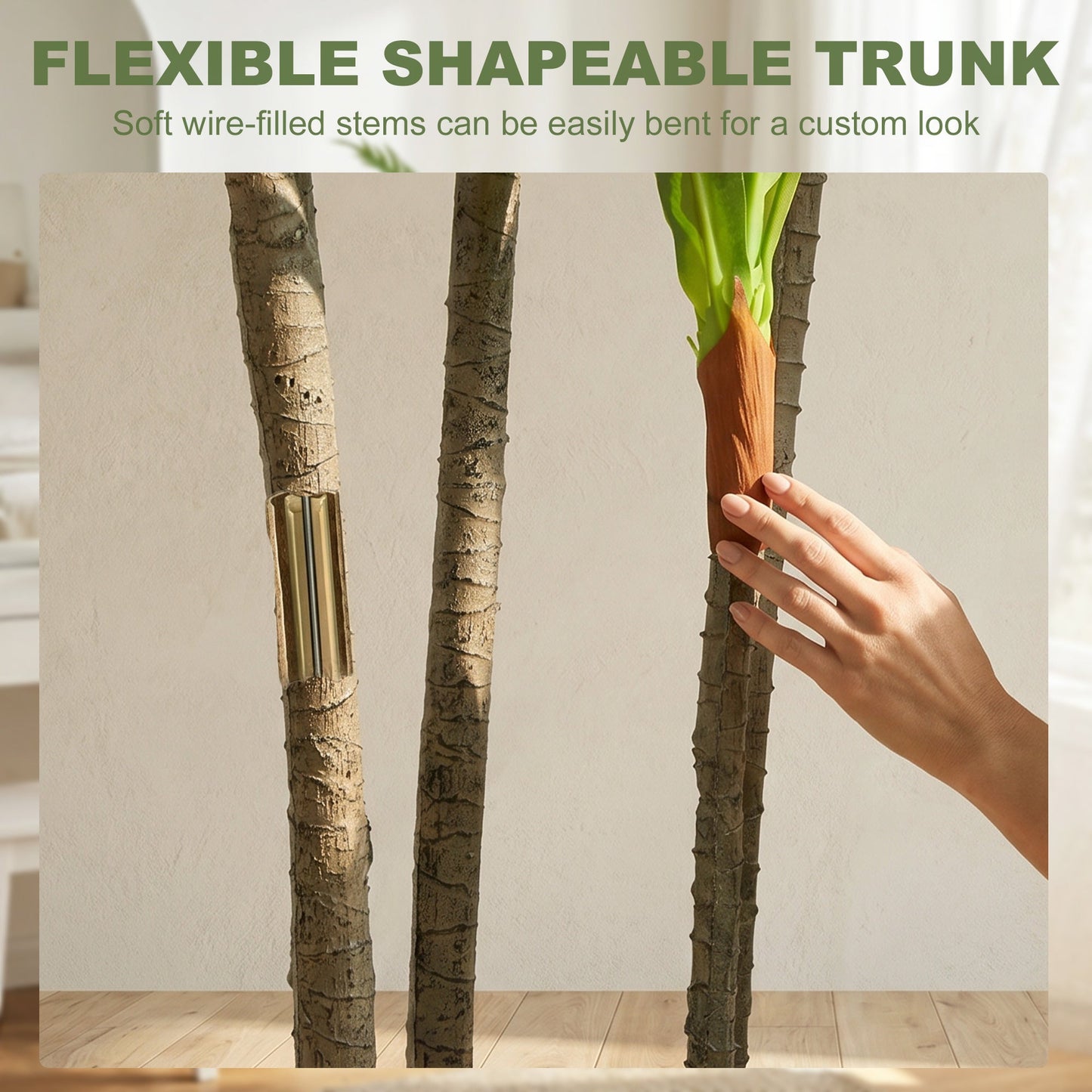 Set of 2 150cm Artificial Dracaena Trees, Decorative Artificial Plants with Bendable Trunks and White Planters for Living Room Bedroom Home Office Decor, Green