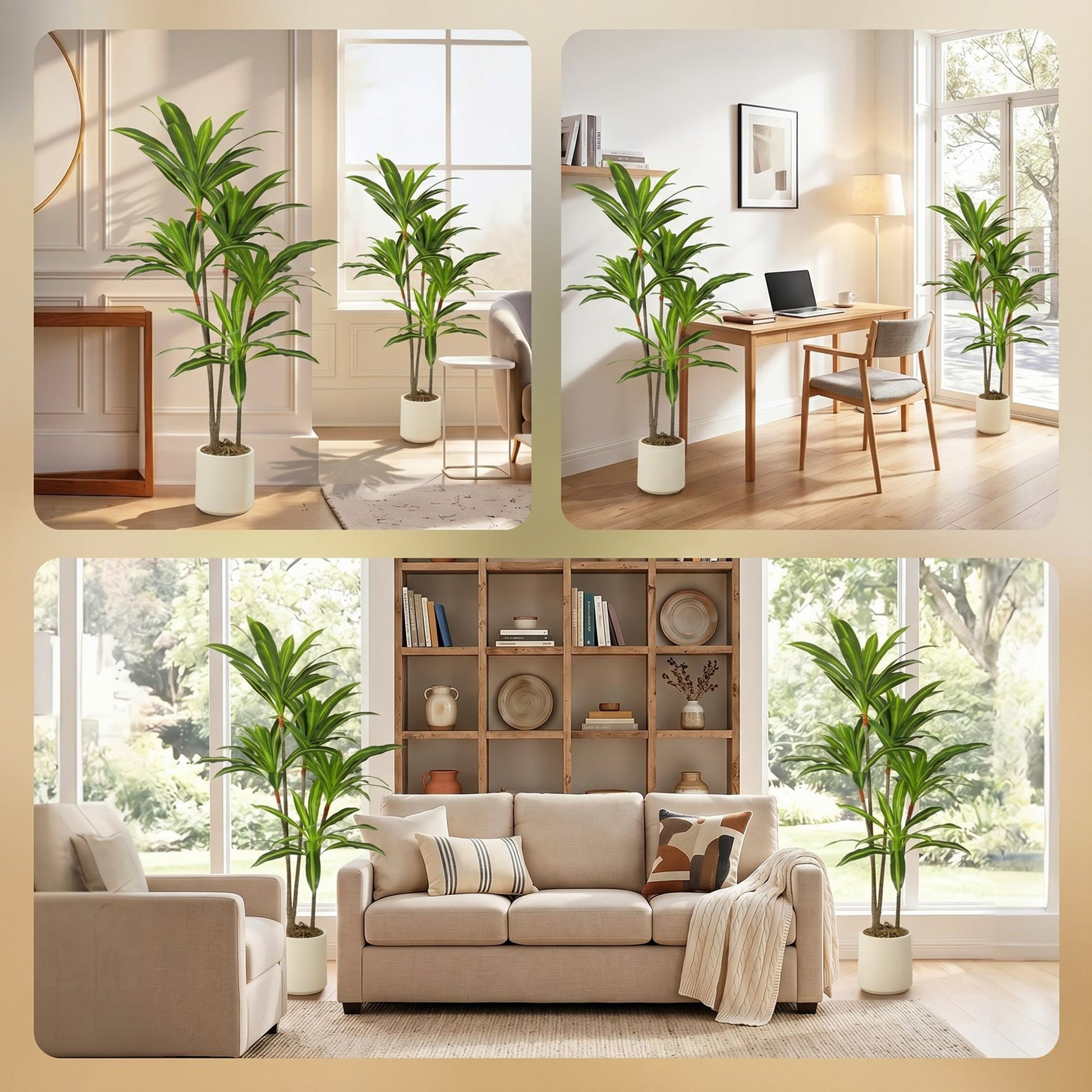 Set of 2 150cm Artificial Dracaena Trees, Decorative Artificial Plants with Bendable Trunks and White Planters for Living Room Bedroom Home Office Decor, Green