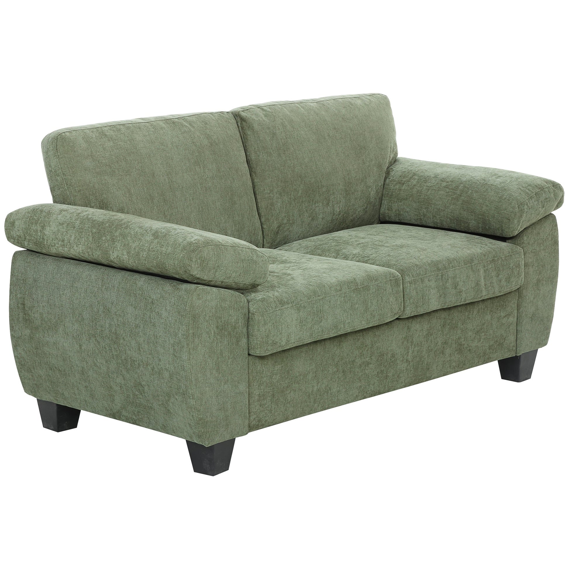 2 Seater Sofa, 156cm Chenille Loveseat Sofa with Thick Spring Cushions, Wide Padded Armrests, Couch Settee for Small Space, Living Room, Bedroom, Home Office, 300KG Capacity, Dark Green