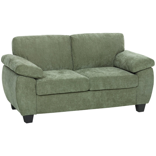 2 Seater Sofa, 156cm Chenille Loveseat Sofa with Thick Spring Cushions, Wide Padded Armrests, Couch Settee for Small Space, Living Room, Bedroom, Home Office, 300KG Capacity, Dark Green