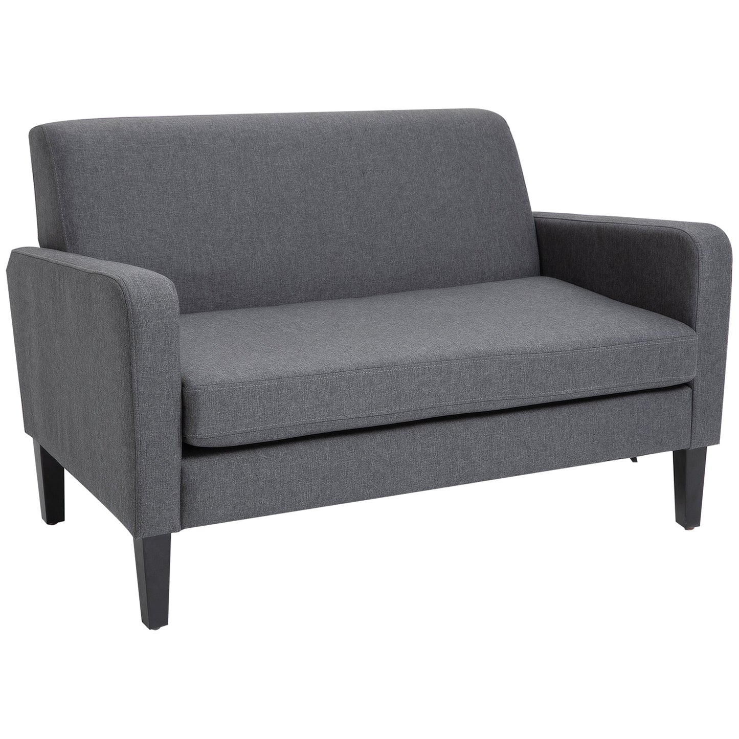 HOMCOM Linen Modern-Curved 2-Seat Sofa Loveseat w/ Thick Cushion Wood Legs Foot Pads Single Compact Home Furniture City Flats Grey