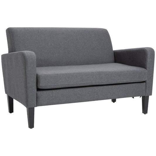HOMCOM Linen Modern-Curved 2-Seat Sofa Loveseat w/ Thick Cushion Wood Legs Foot Pads Single Compact Home Furniture City Flats Grey