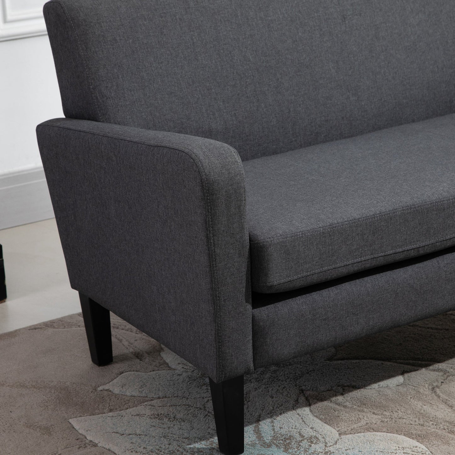 HOMCOM Linen Modern-Curved 2-Seat Sofa Loveseat w/ Thick Cushion Wood Legs Foot Pads Single Compact Home Furniture City Flats Grey