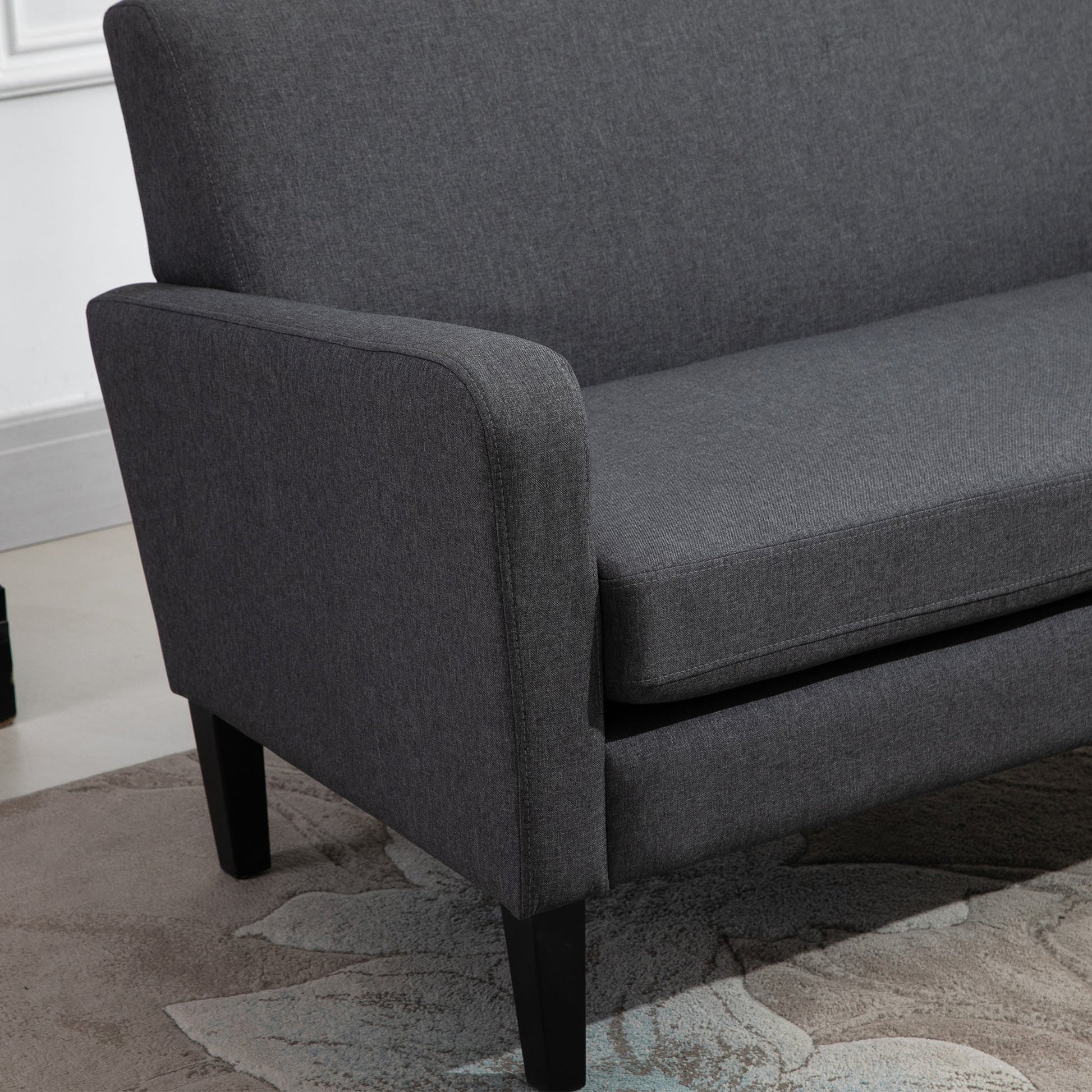 HOMCOM Linen Modern-Curved 2-Seat Sofa Loveseat w/ Thick Cushion Wood Legs Foot Pads Single Compact Home Furniture City Flats Grey